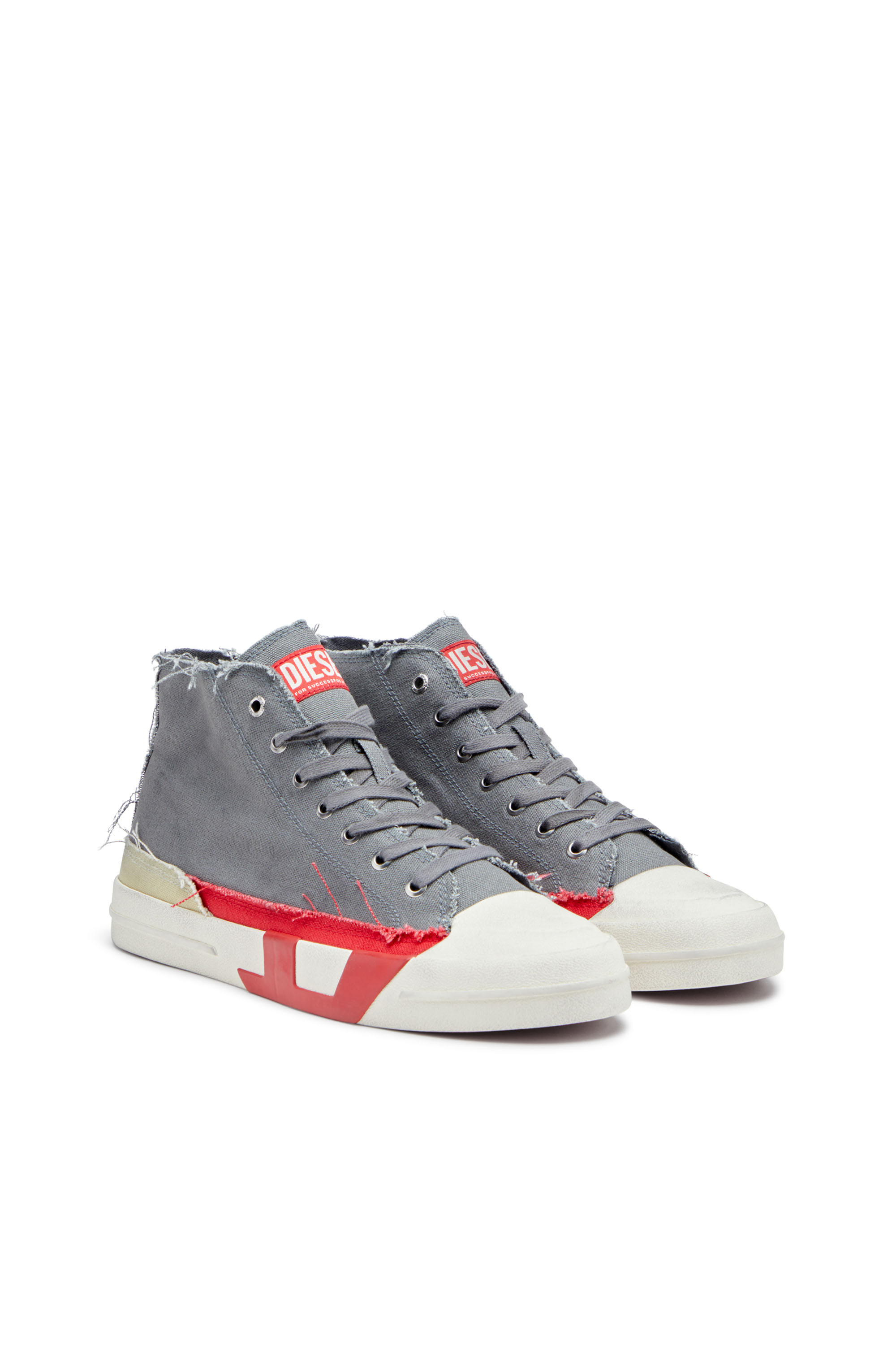 Diesel - S-D-VERSE MID, Herren S-D-Verse-High Top-Sneakers aus Canvas mit Schmutz-Effekt in Grau/Rot - 3