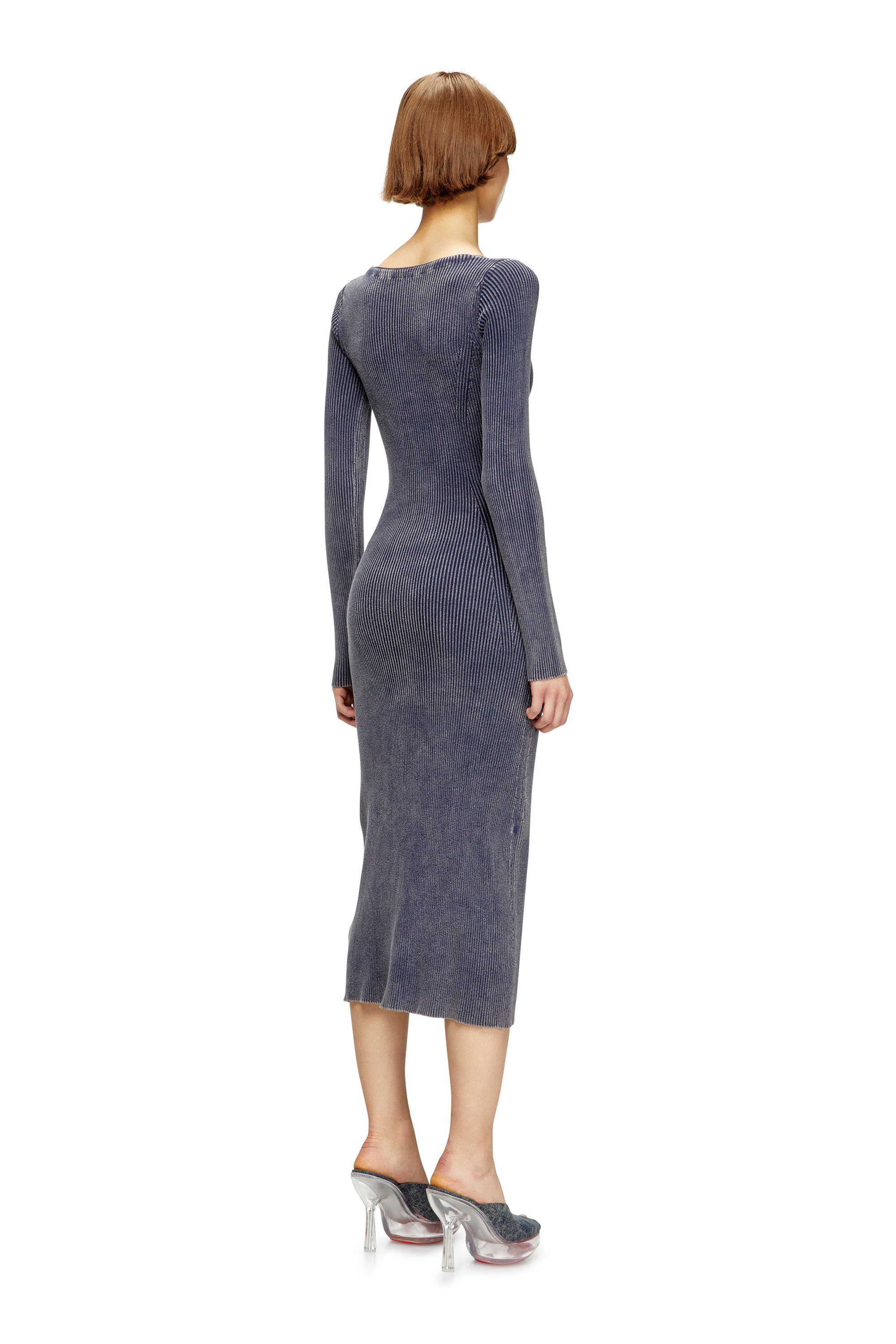 Diesel - M-MELTI-LS, Damen Geripptes Midikleid mit Denim-Behandlung in null - 4