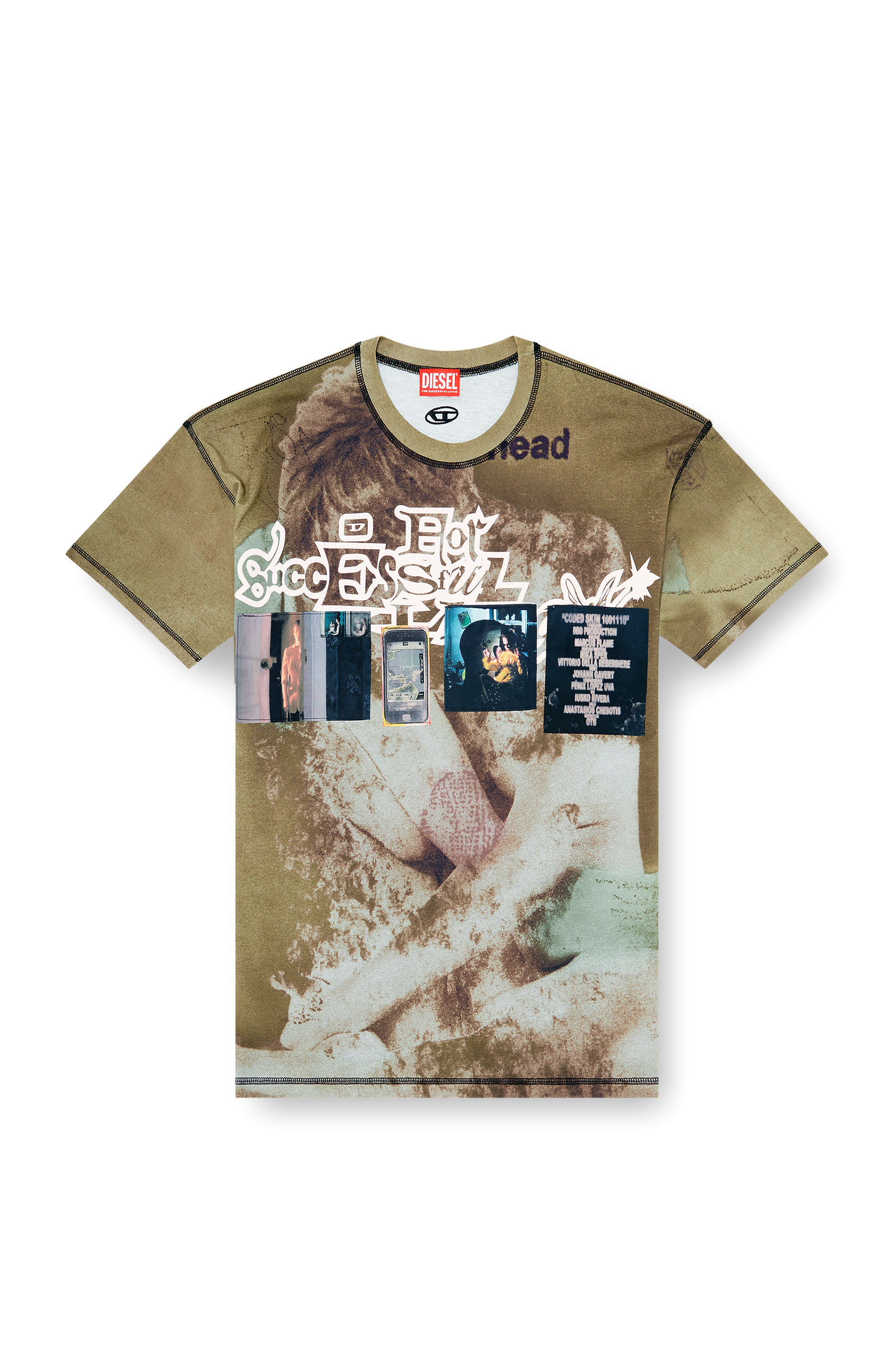 Diesel - T-BOXT-V5, Herren Legeres T-Shirt mit Allover-Prints und Applikationen in Gr&uuml;n - 3