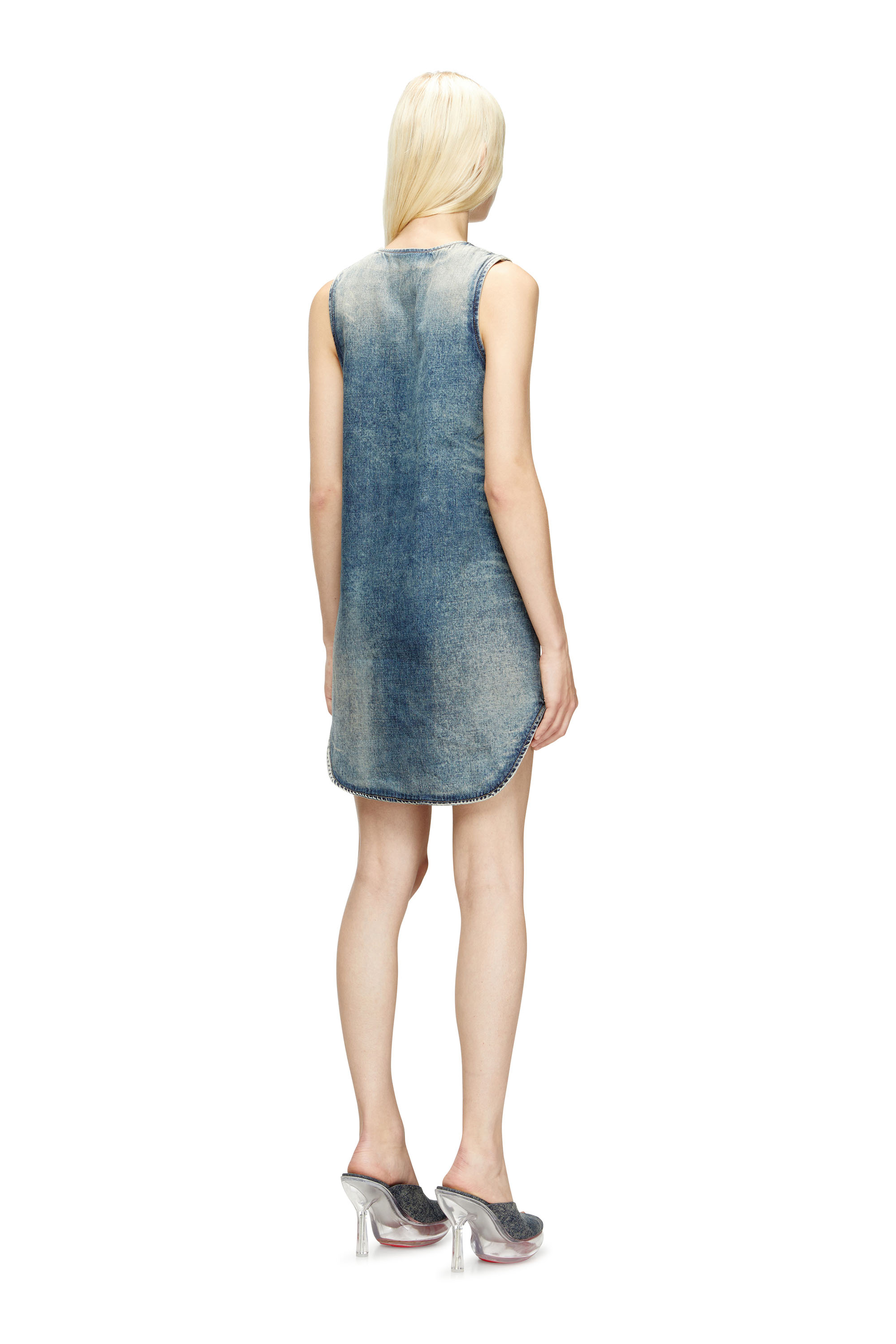 Diesel - DE-LARIS-DRESS-S, Damen Kurzes Kleid aus marmoriertem Denim in Mittelblau - 4
