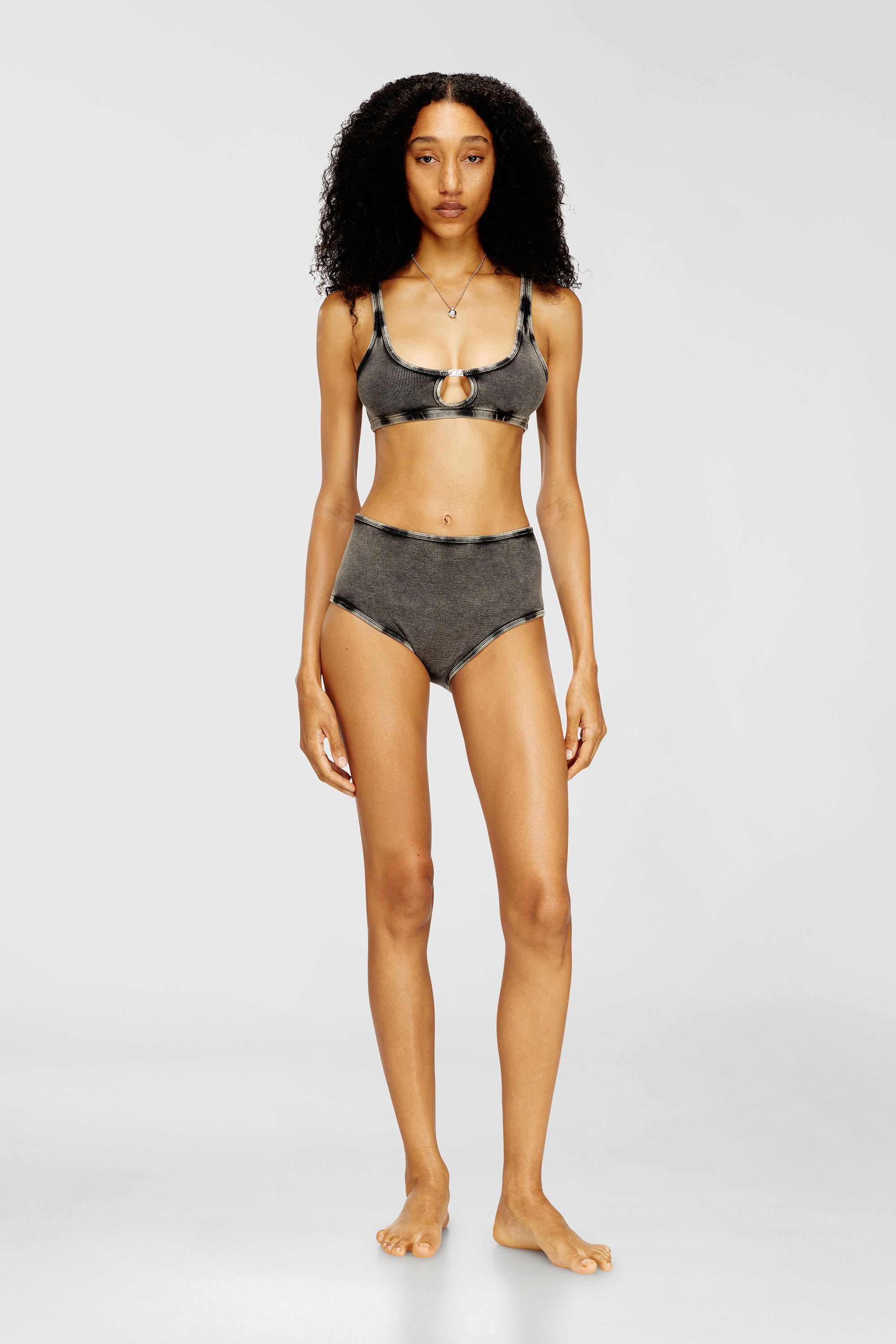 Diesel - FLORENCE-DNM, Damen Bralette aus gerippter Baumwolle mit ovalem Schmuck-D in Grau - 1