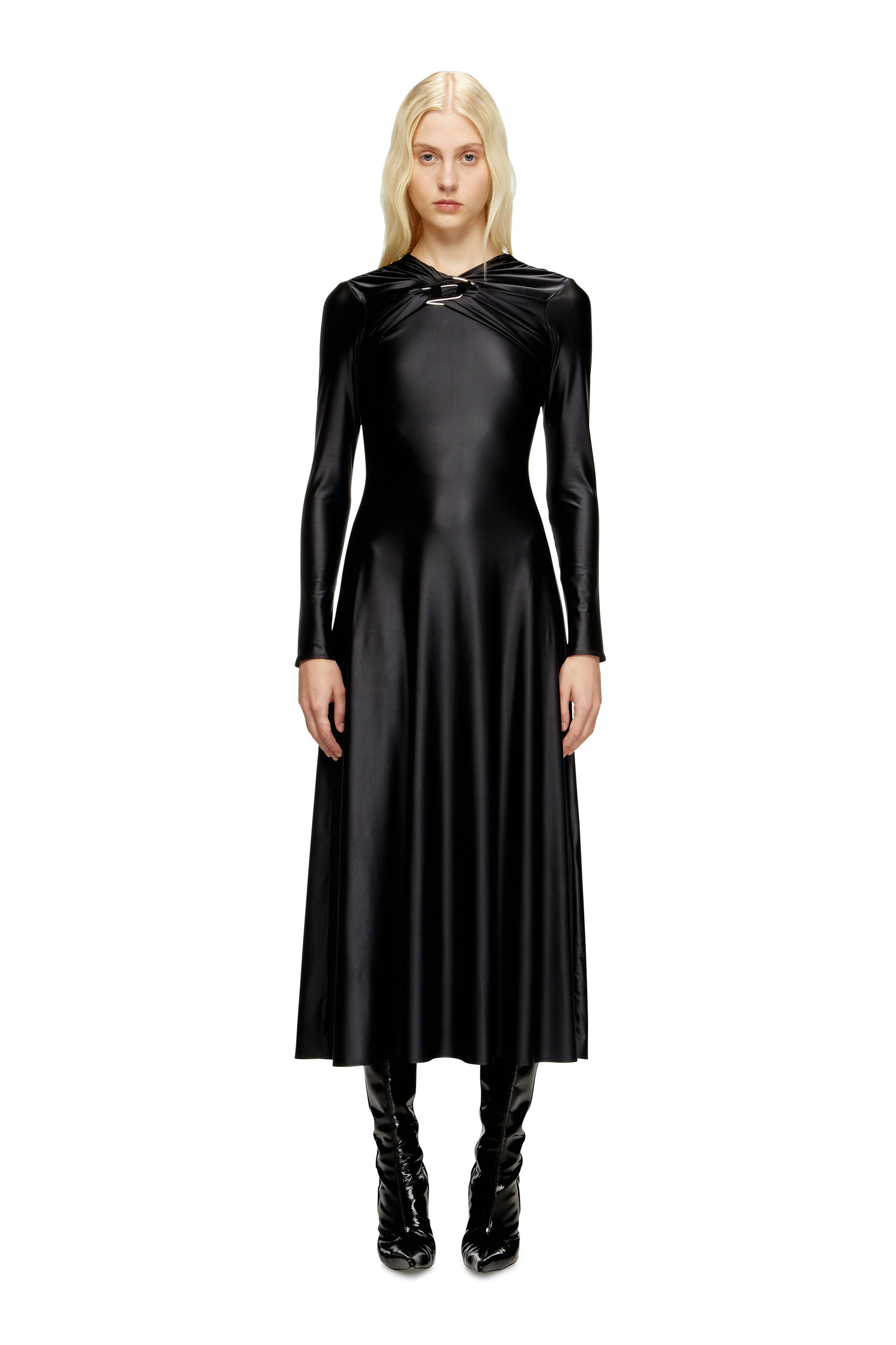 Diesel - D-IAMO, Damen Drapiertes Nylon-Kleid in Schwarz - 2