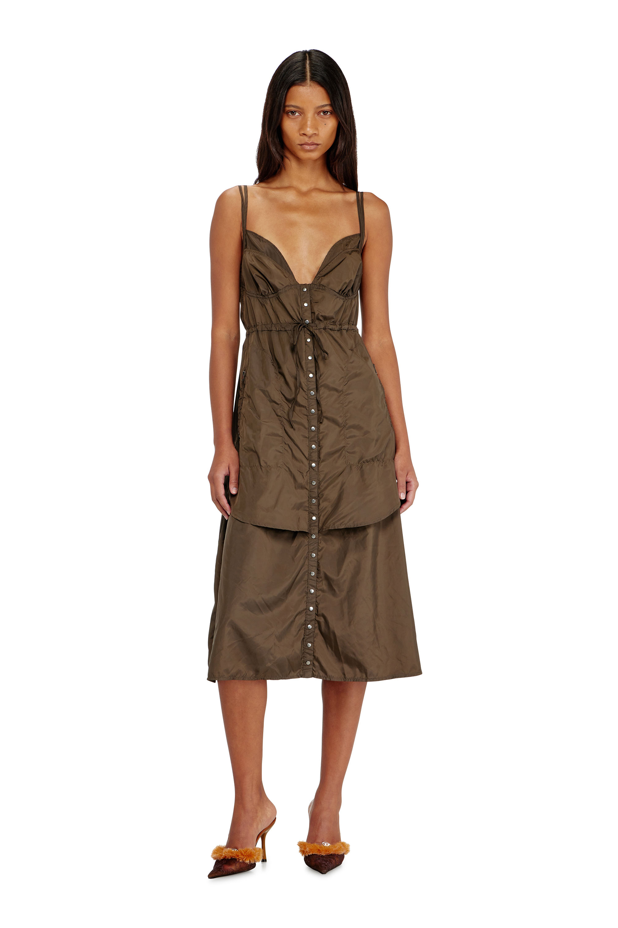 Diesel - D-OROTEA-T1, Damen Leichtes Nylonkleid mit Lagen-Design in Braun - 1