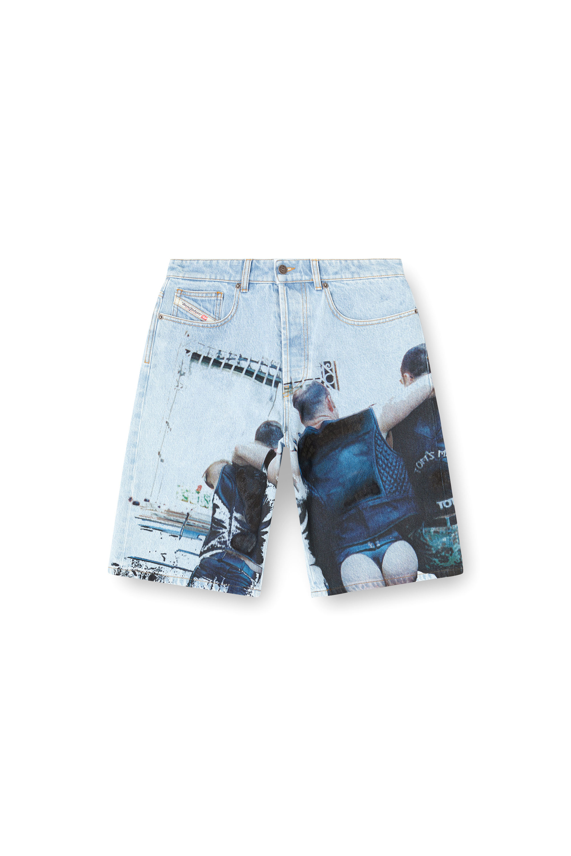 Diesel - PR-D-RIXFORD-S, Unisex Denim-Shorts mit verblasstem Print in Hellblau - 4