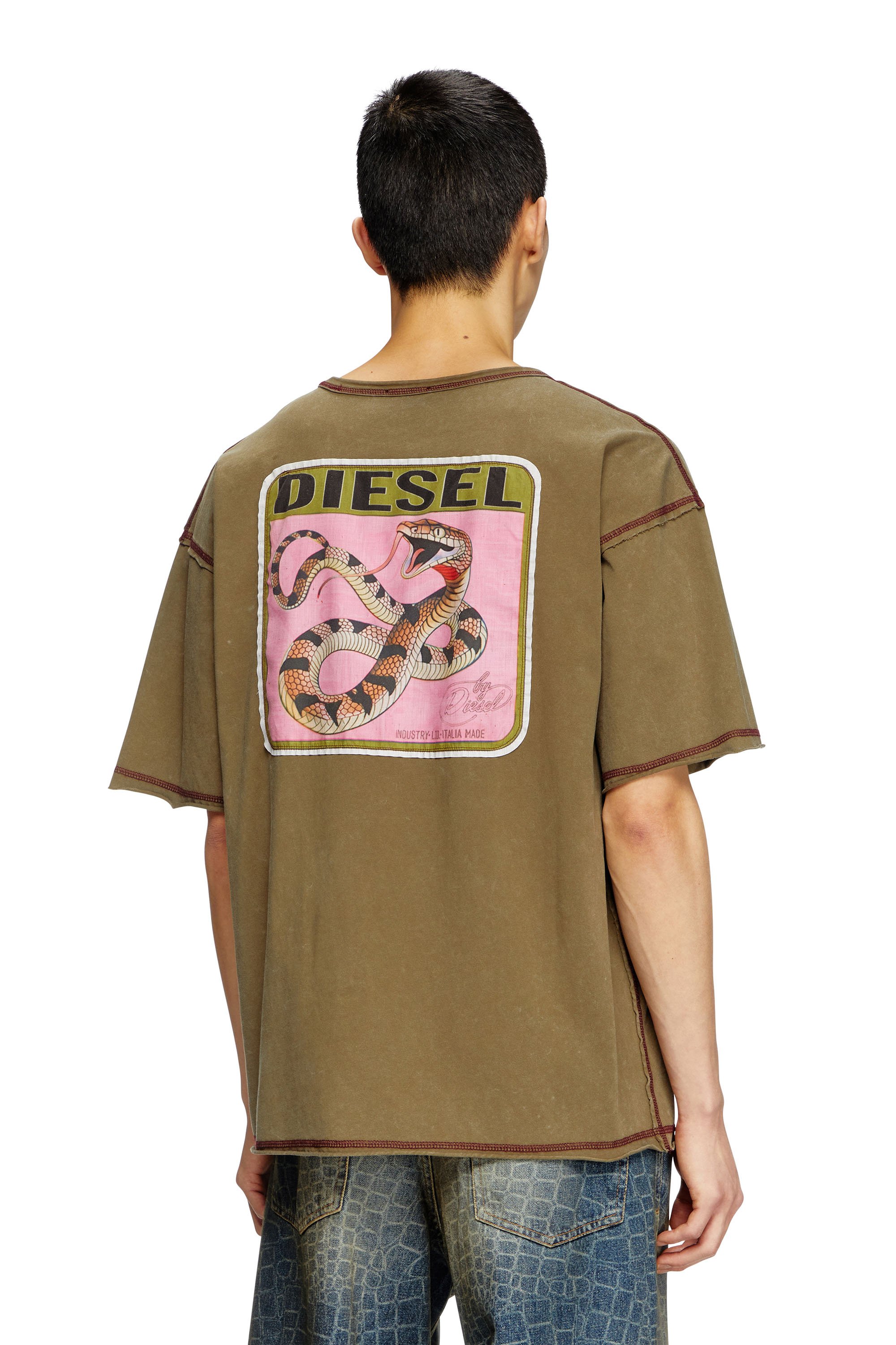 Diesel - CL-T-BOXT-SNAKE, Unisex Behandeltes T-Shirt mit Schlangen-Patches in Olivgrün - 4