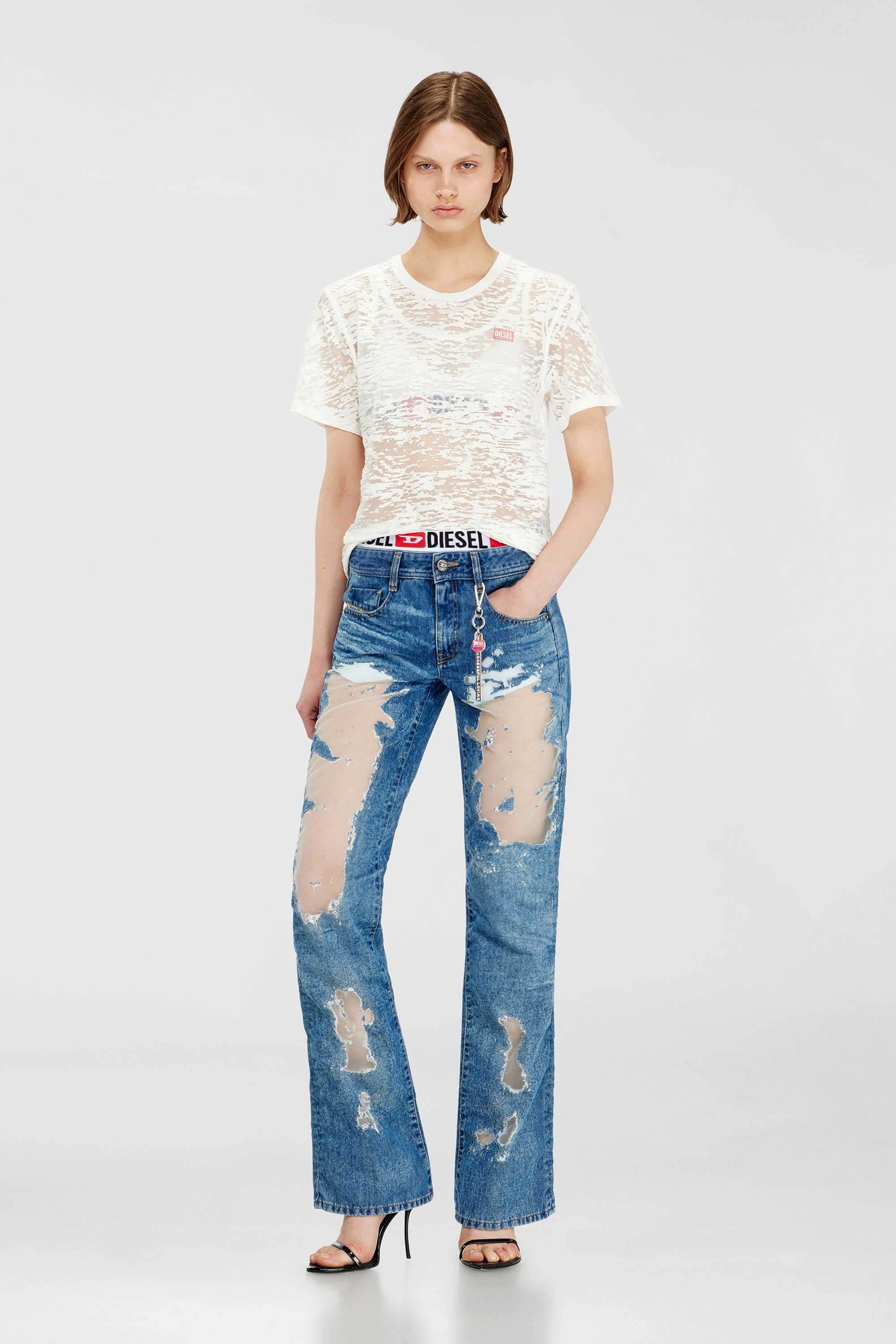 Diesel - PR-T-NOTS-MATI-R, Unisex T-shirt aus all-over devor&eacute;-Jersey in Wei&szlig; - 2