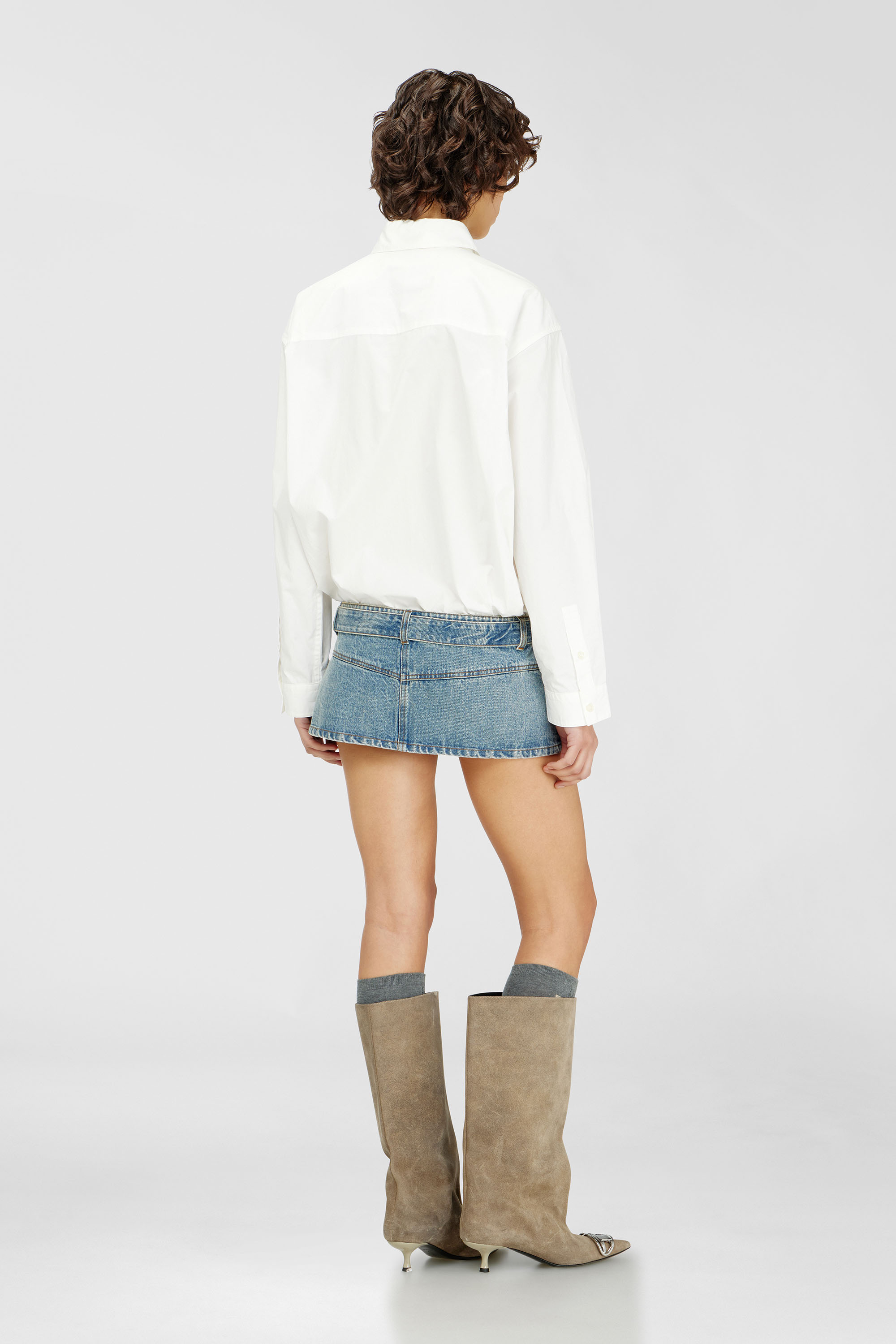 Diesel - D-ETOX, Damen Mini-Hemdkleid mit trompe-l&rsquo;&oelig;il-Details in Blau/Weiss - 4
