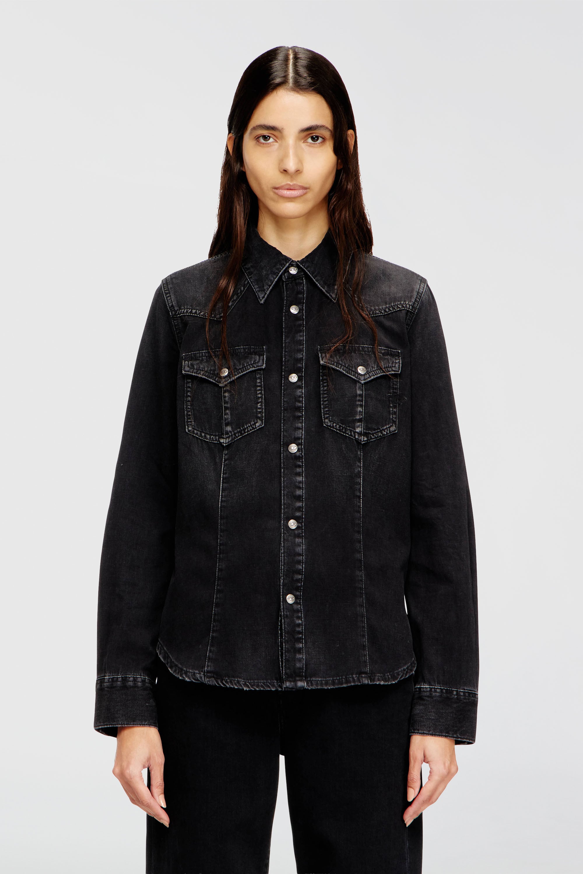 Diesel - DE-WAVES, Damen Western-Hemd aus behandeltem Denim in Schwarz - 1