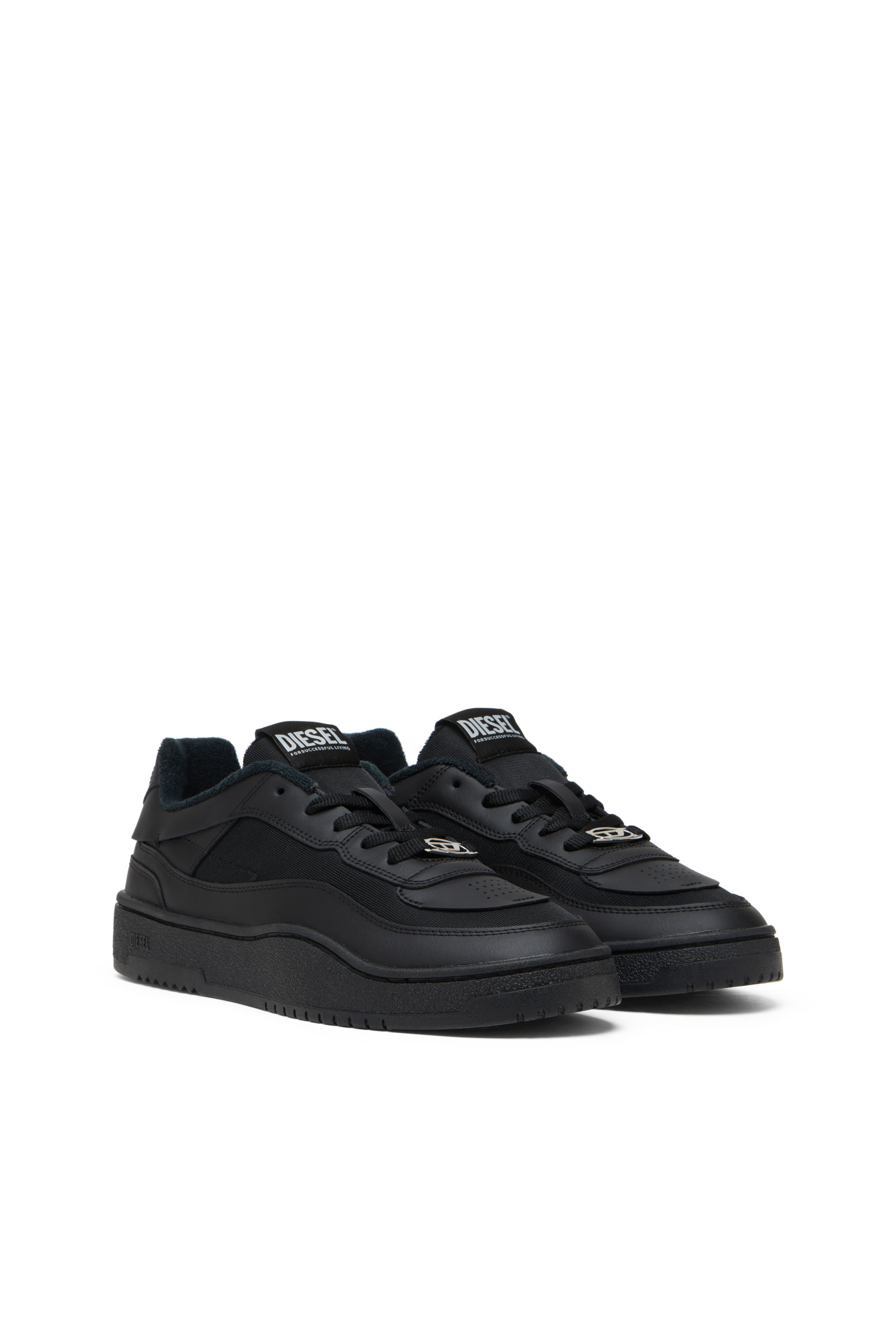 Diesel - S-OVAL SKATE LOW, Man's S-Oval Skate-Fabric-panelled leather sneakers in Black - 2