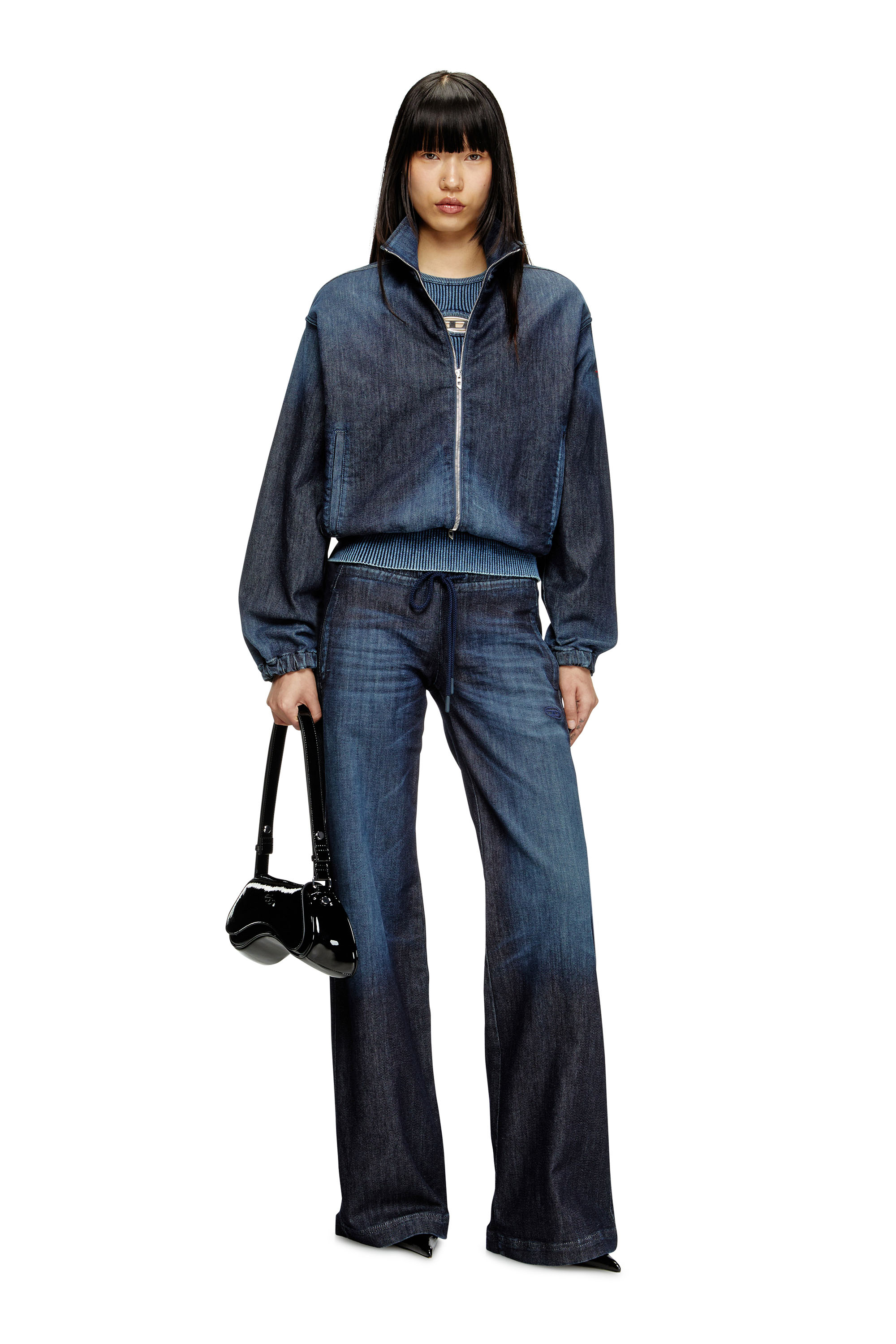 Diesel - DE-SANDERZ JOGG, Damen Jacke aus JoggJeans mit hohem Kragen in Dunkelblau - 2