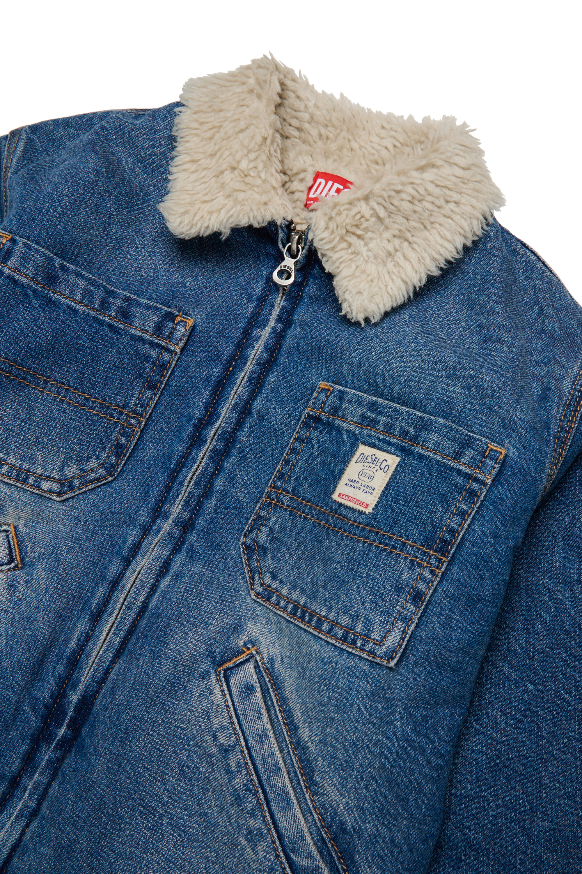 Diesel - JOMOX-FUR, Herren Denimjacke mit Teddyfleece-Kragen in Mittelblau - 3