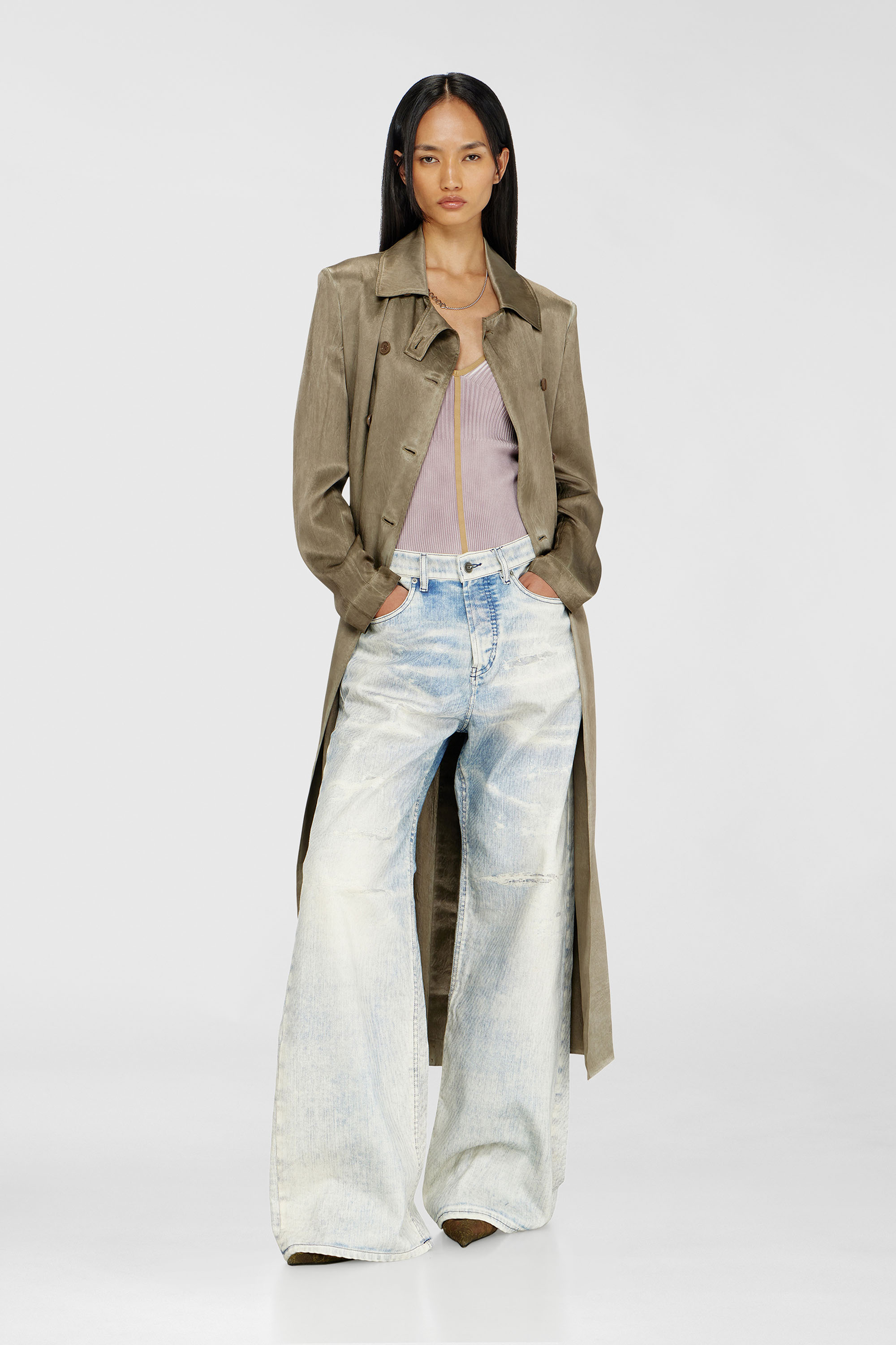 Diesel - G-LADES, Damen Trenchcoat aus geknittertem Satin in Hellbraun - 3