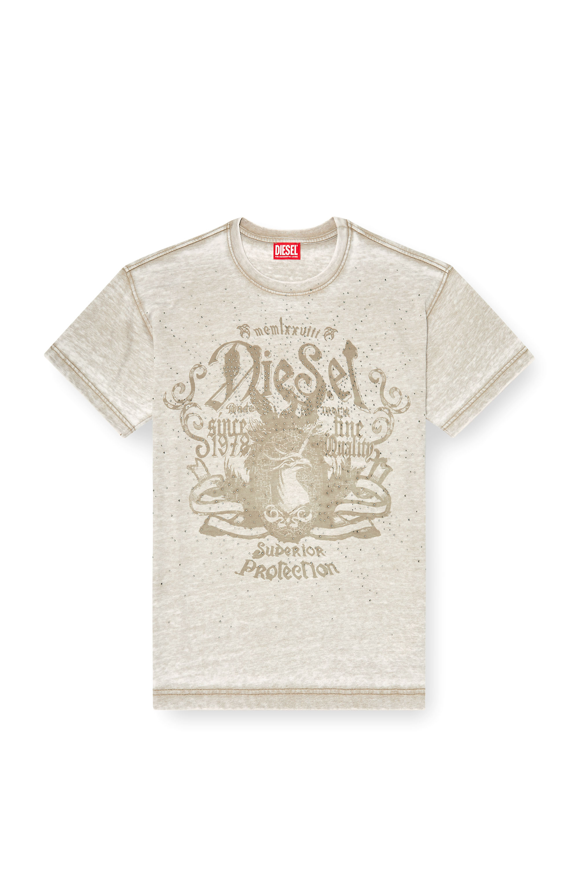 Diesel - T-NORM-AA8, Herren Jersey-T-Shirt mit burnout wash und Nieten in Beige - 2