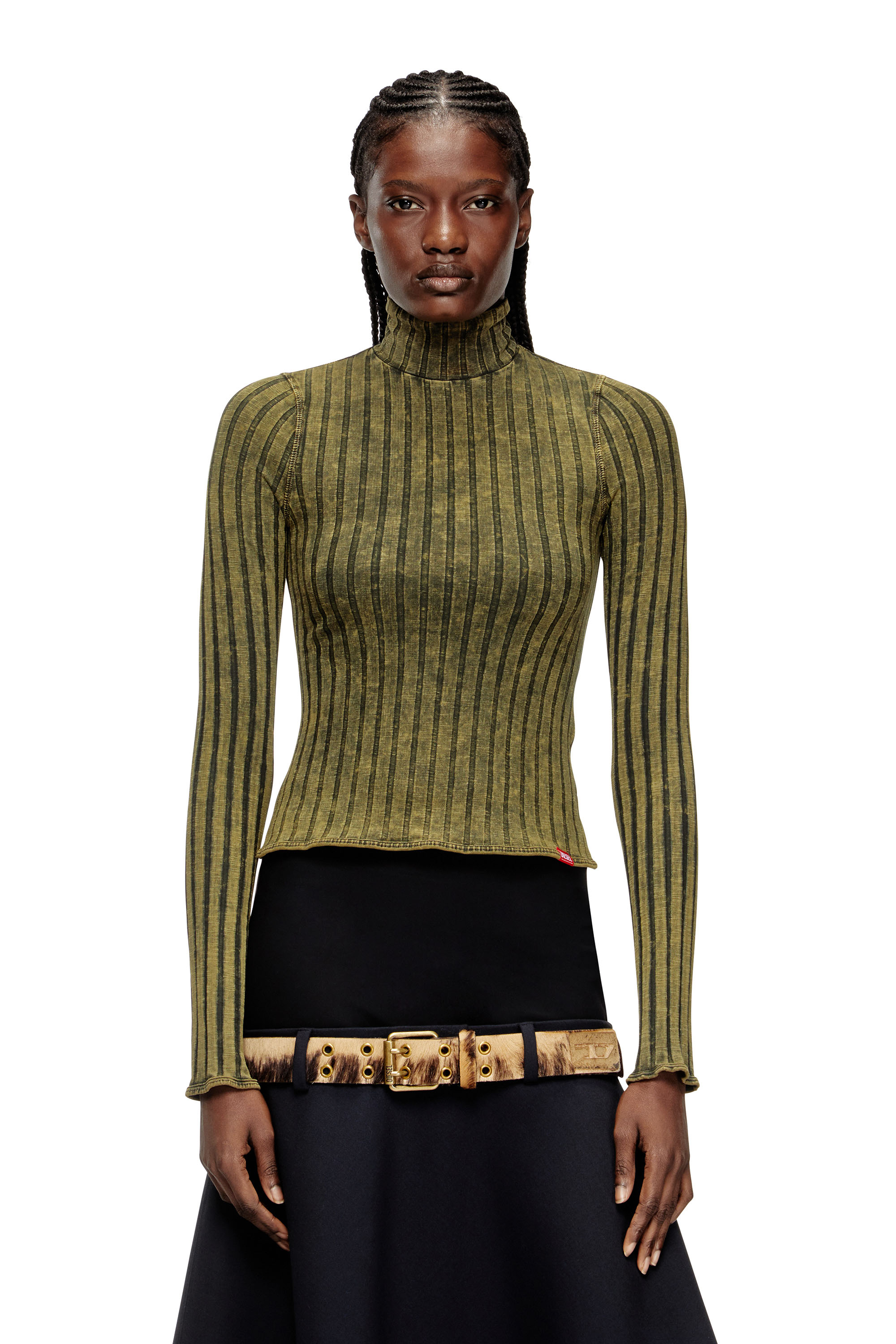 Diesel - T-CLAWA, Damen Pullover aus behandeltem Jersey mit breitem Rippenstrick in Grün - 1