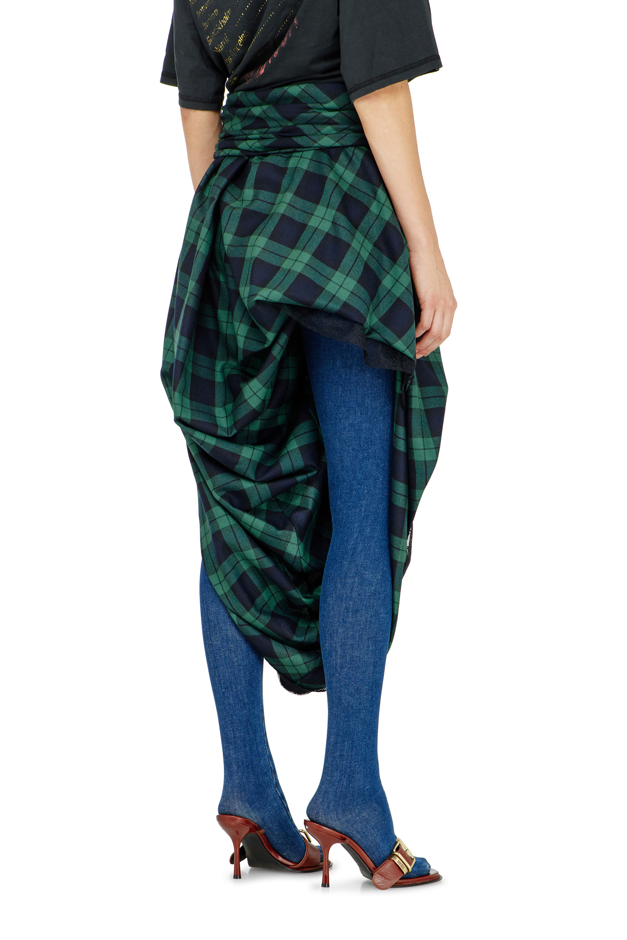 Diesel - O-WINNY, Damen Midilanger Rock im Tartan-Look mit Spitzenbesatz in null - 3
