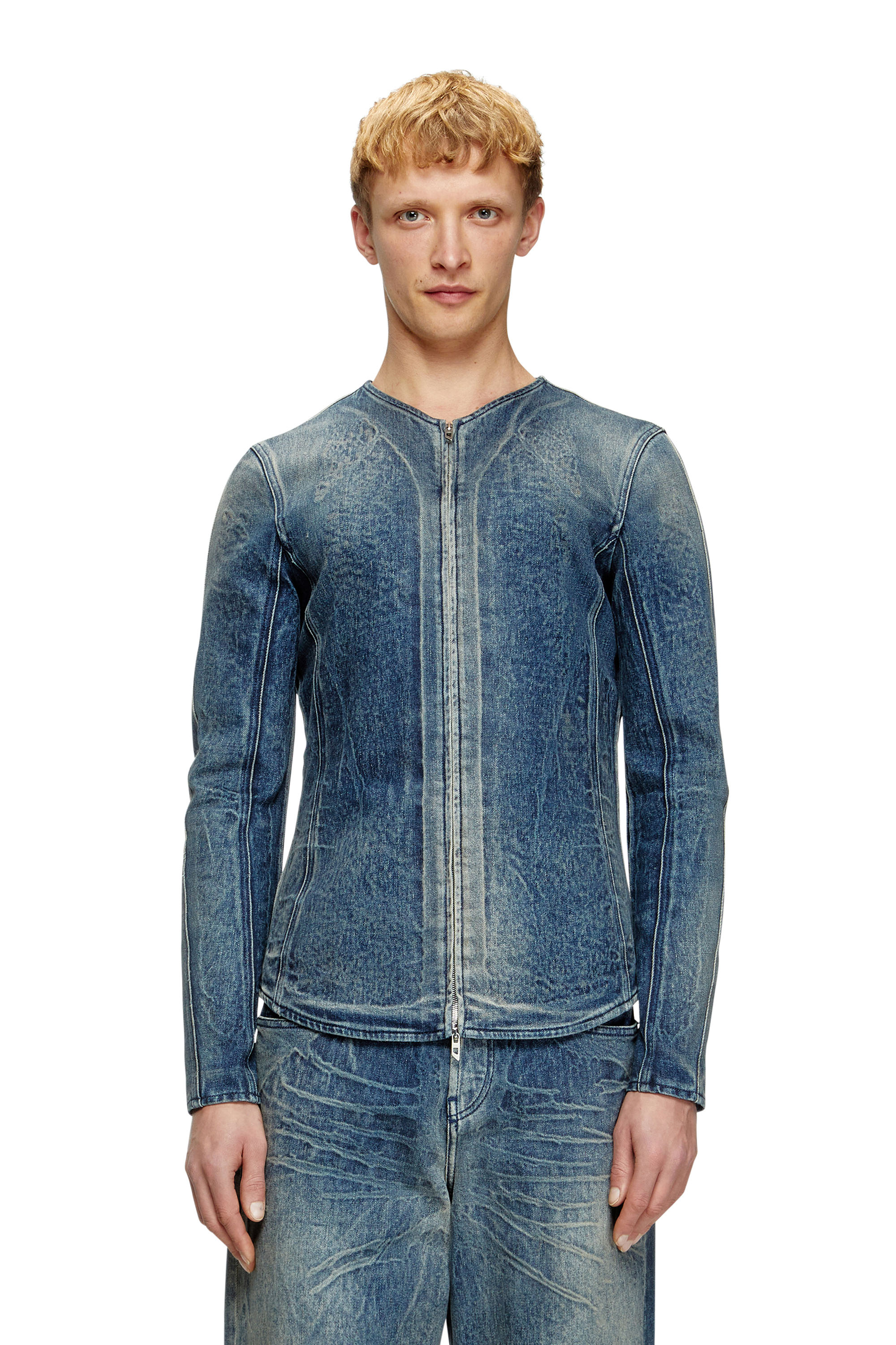 Diesel - D-CARDI-FSG, Herren Jacke aus Denim mit Ghost-Prägung in Mittelblau - 1