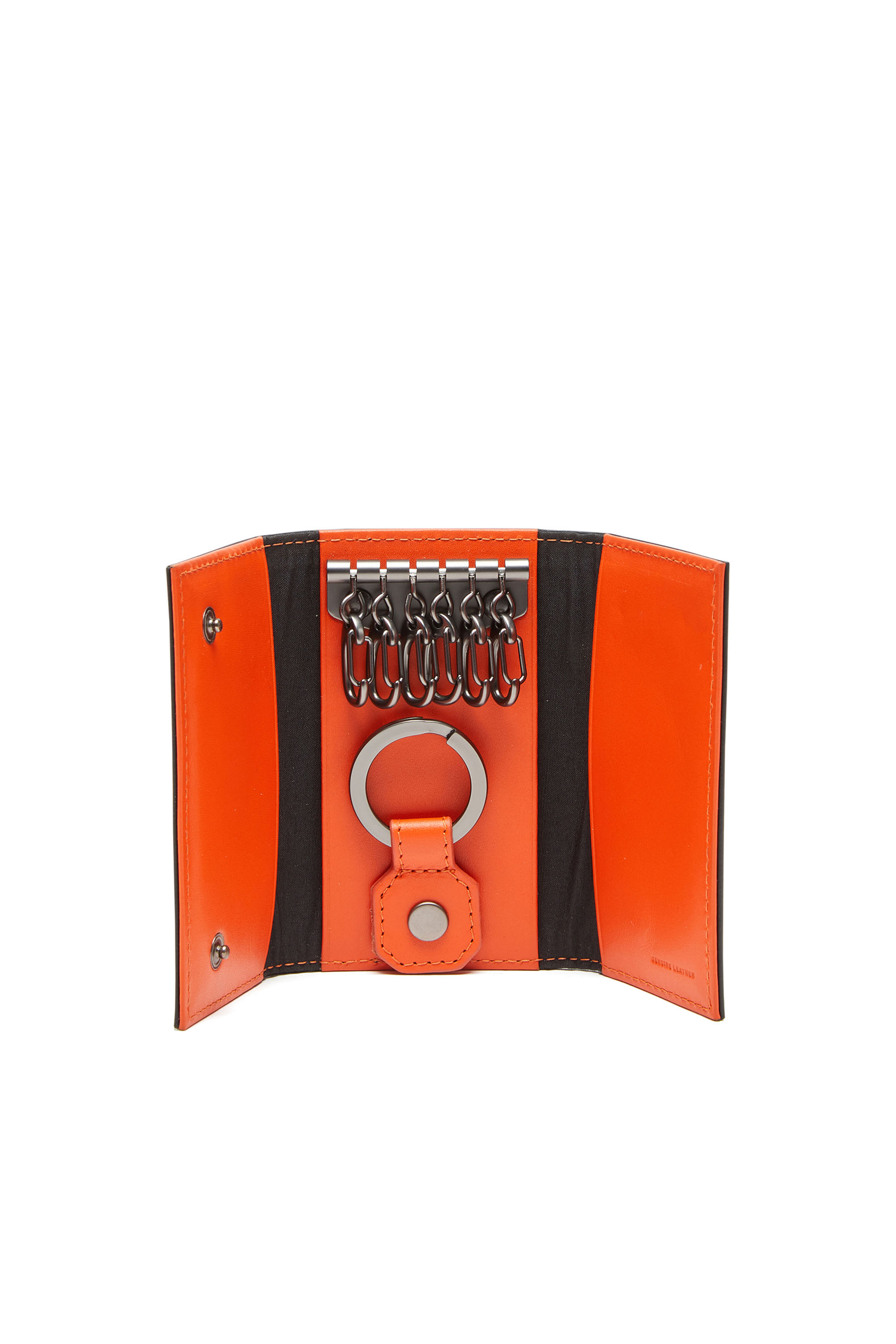 Diesel - KEY HOLDER 6, Herren Schlüsseletui aus zweifarbigem Leder in Schwarz/Orange - 3