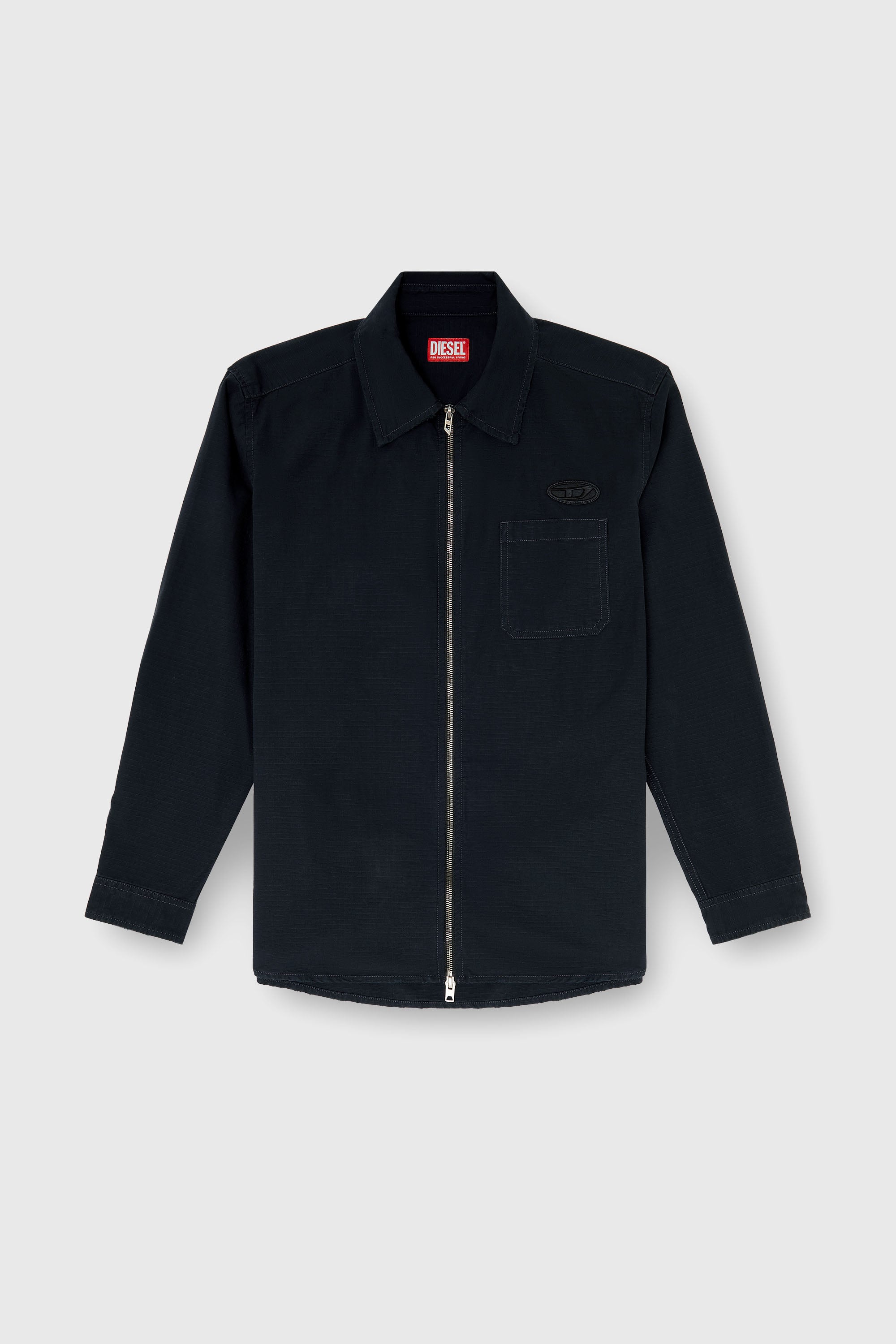 Diesel - S-ALIAS-ZIP, Man's Ripstop shirt with zip closure in Black - 2