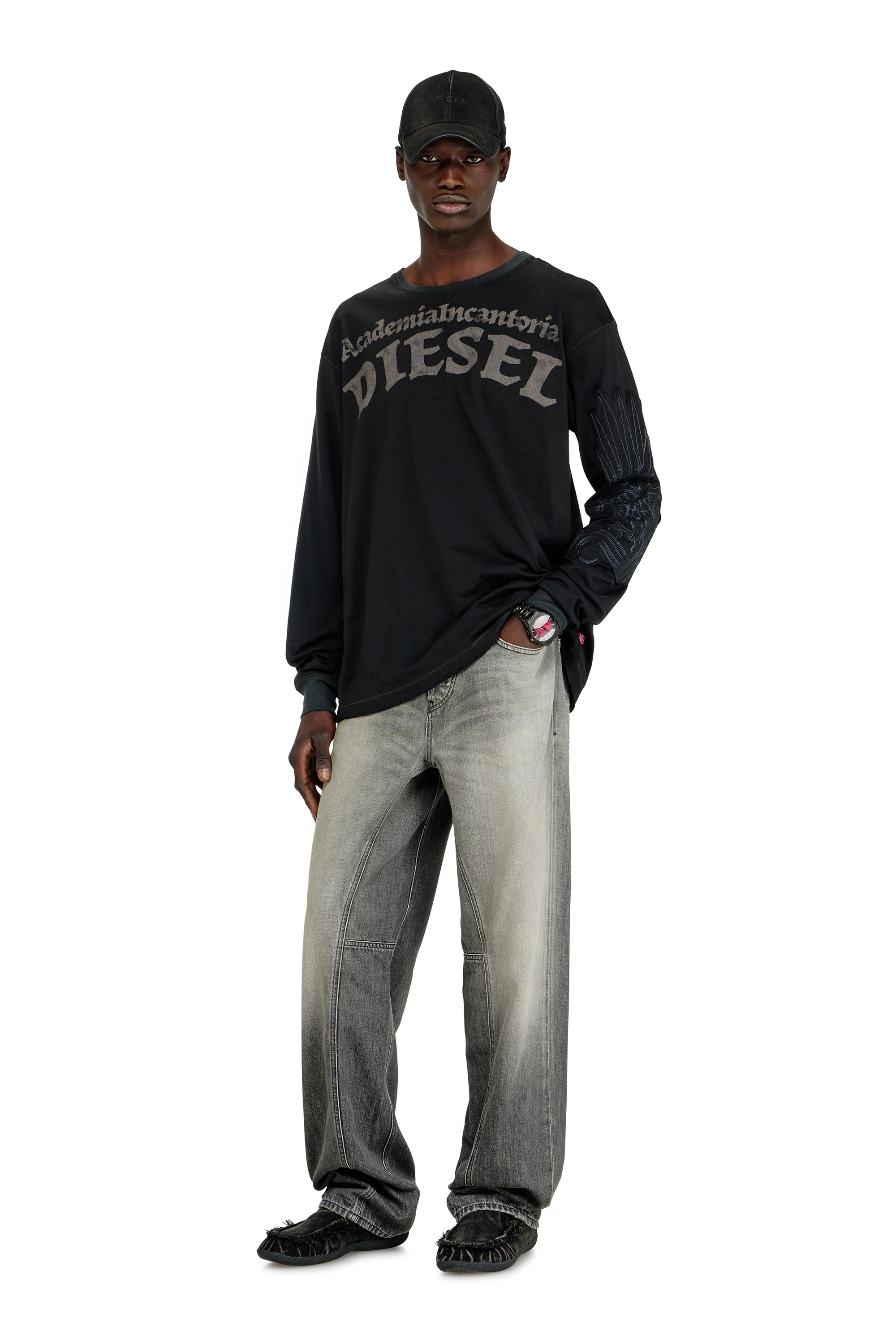 Diesel - T-NORM-LS-AA3, Herren Langarm-T-Shirt mit Prints und Patches in Schwarz - 2