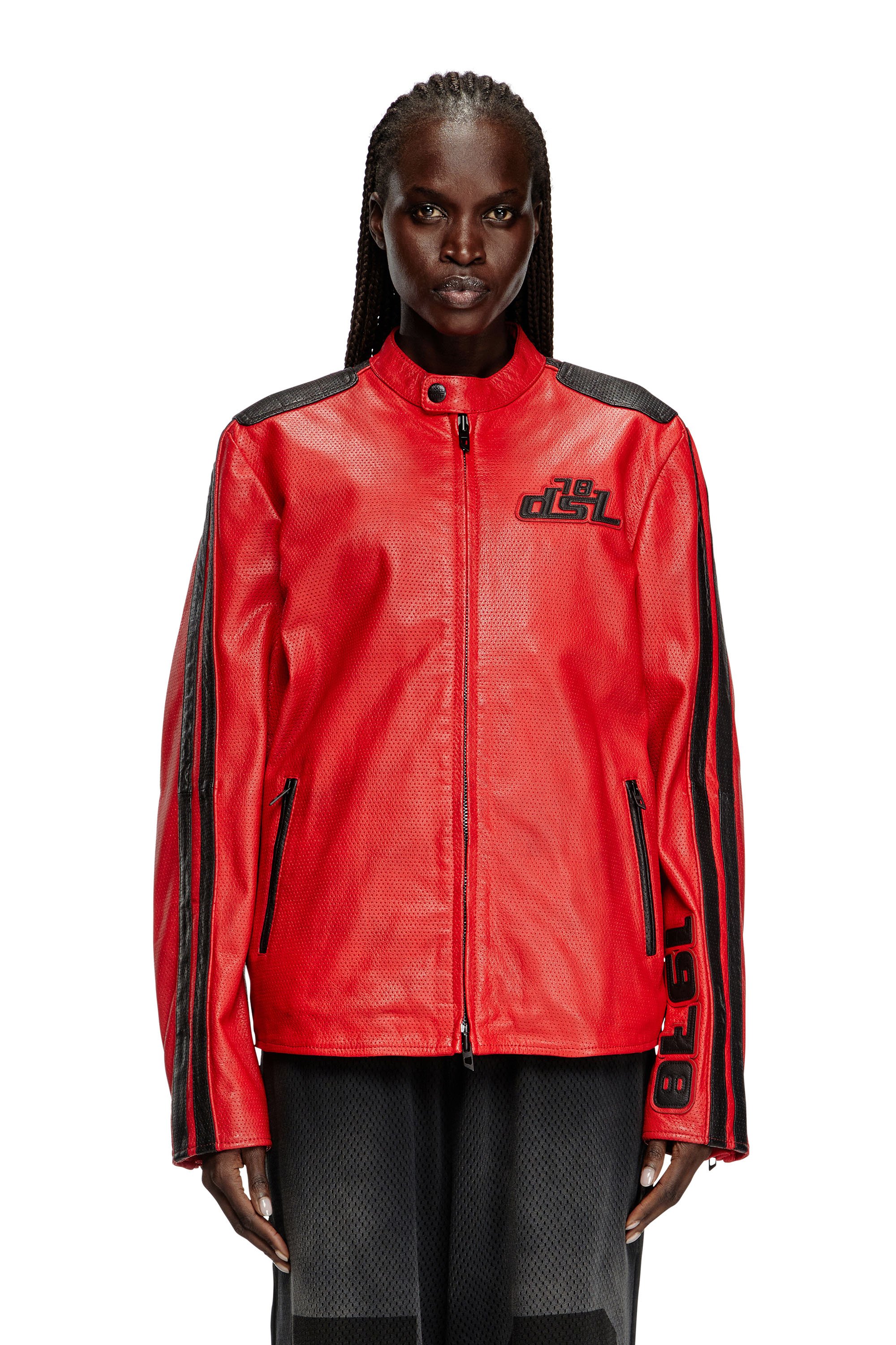 Diesel - L-POP, Unisex Bikerjacke aus perforiertem Leder in Rot - 1