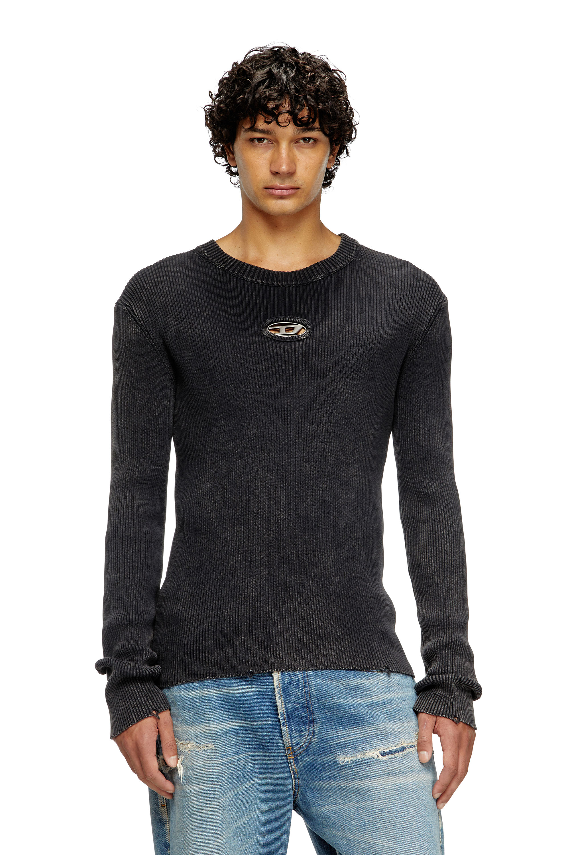Diesel - K-DARIN-D, Herren Vielgetragener Pullover mit Cutout-Logo in Schwarz - 1