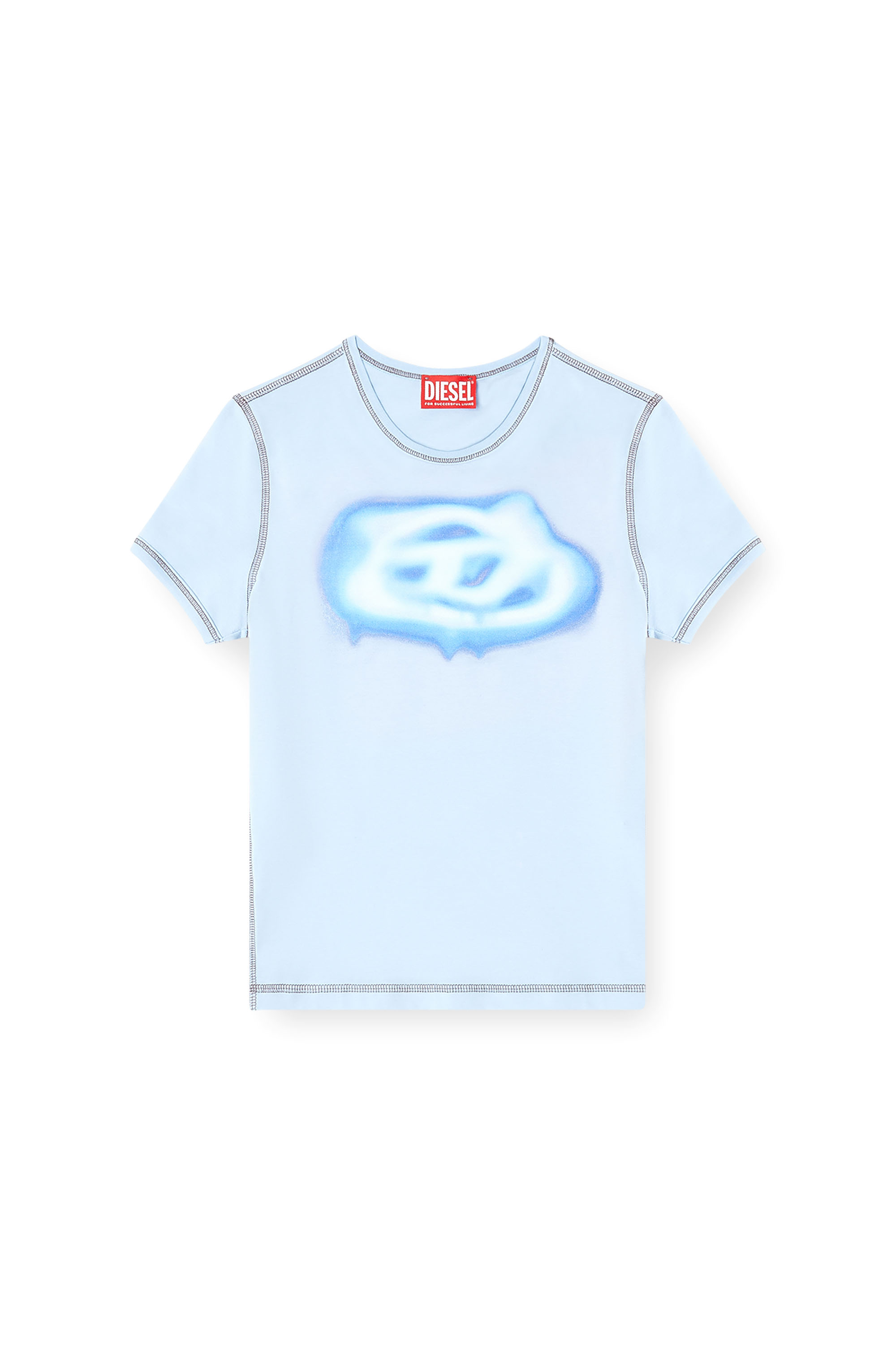 Diesel - T-UNCUTIES-LONG-S3, Damen Schmales T-Shirt mit Logo im Graffiti-Stil in Azurblau - 3