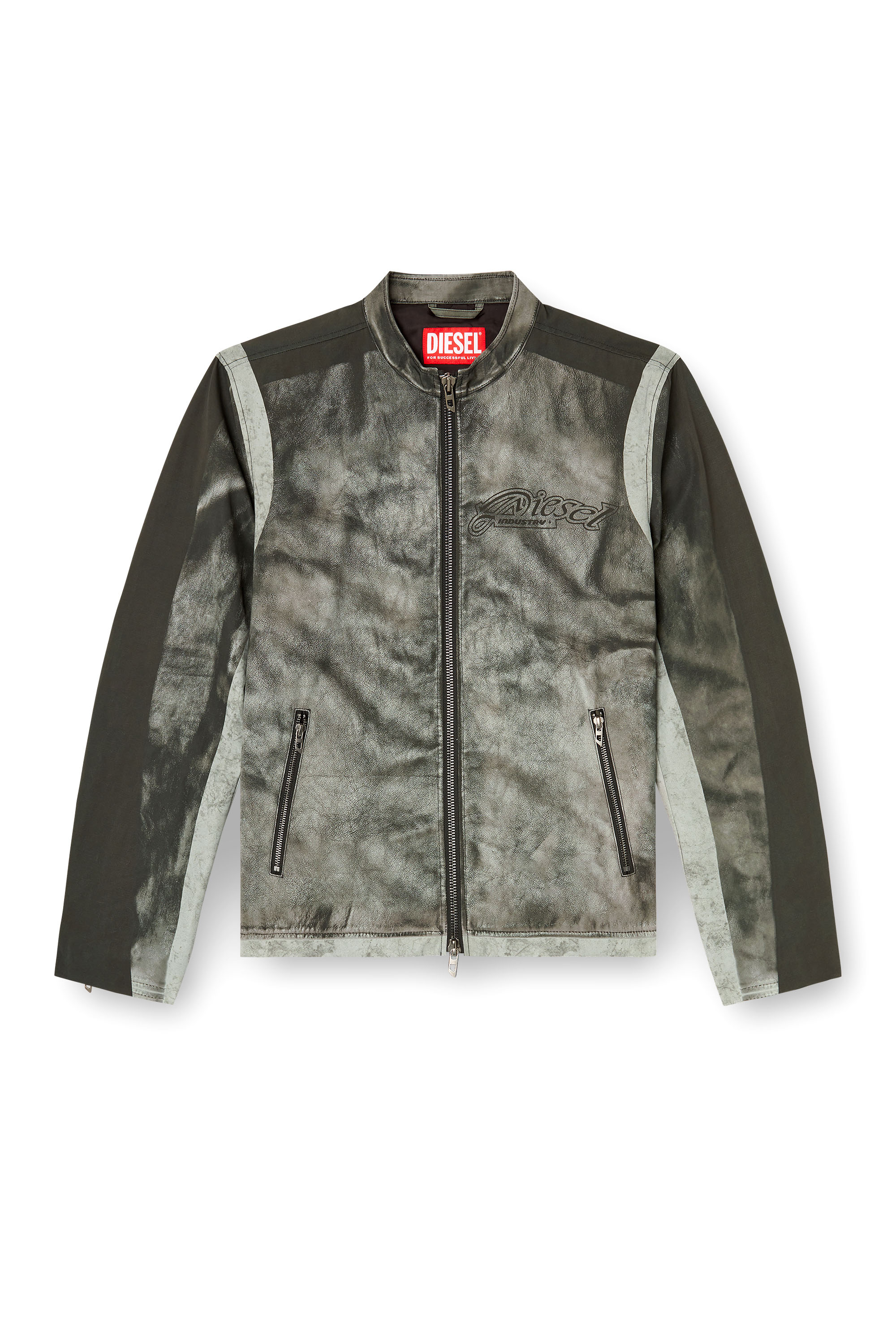 Diesel - J-EVERT, Herren Bikerjacke aus bedrucktem Canvas in Dunkelgrau - 3