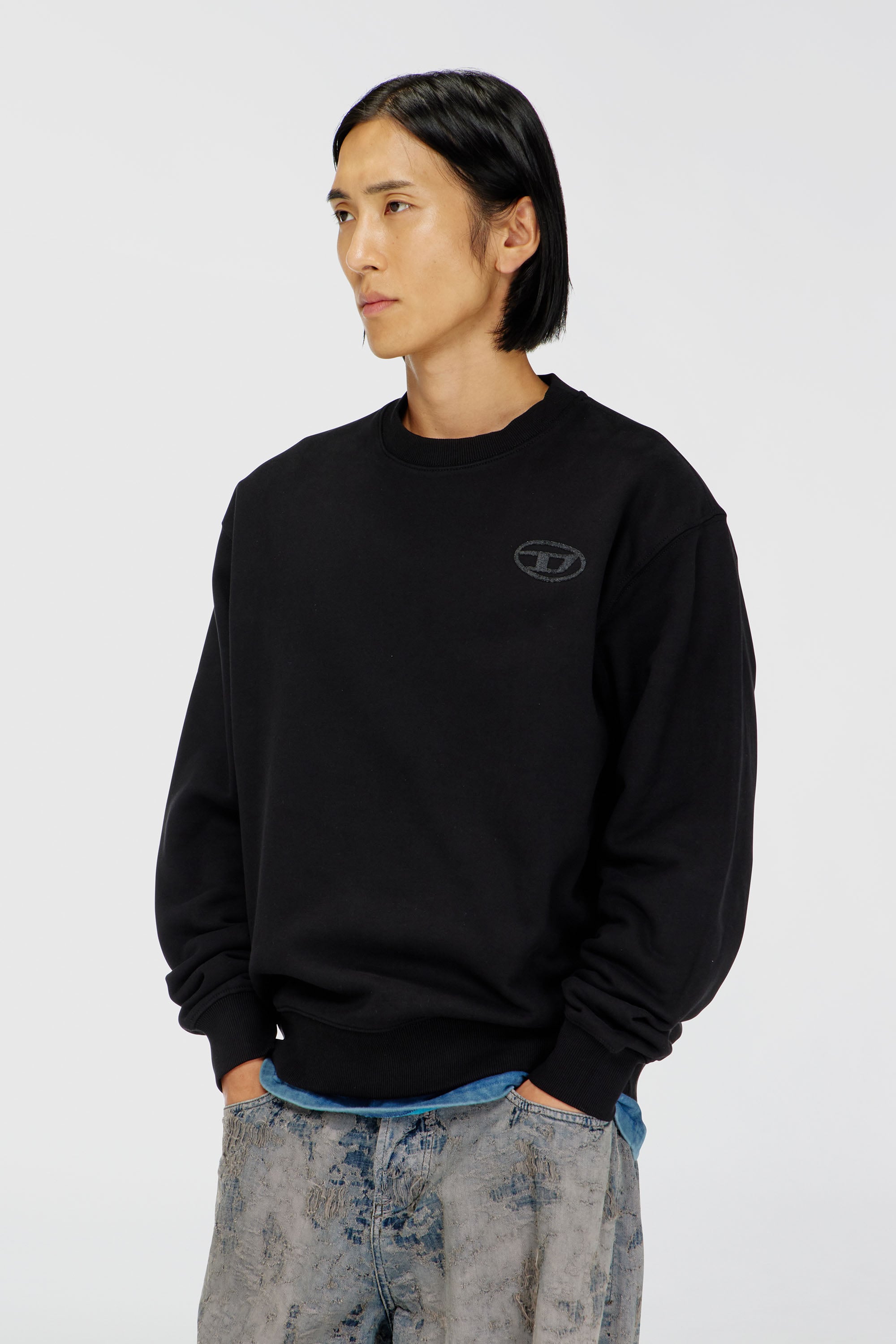 Diesel - S-LUK-R-T92, Herren Pullover aus Baumwolle mit tonalem Oval D Logo-Stickerei in Schwarz - 1