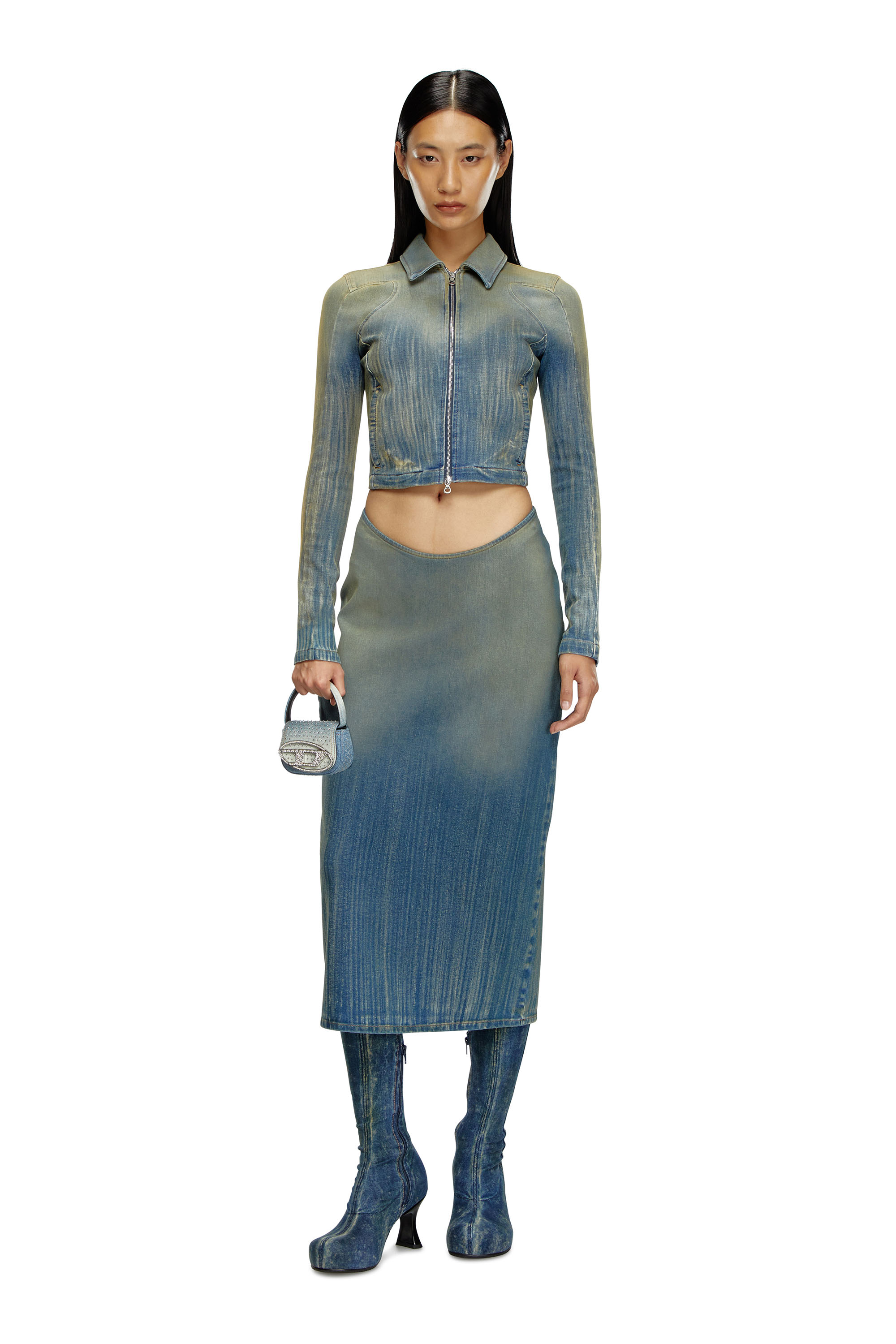 Diesel - DE-MAURY-S, Woman Pencil skirt in light streaky denim in Blue - Image 1
