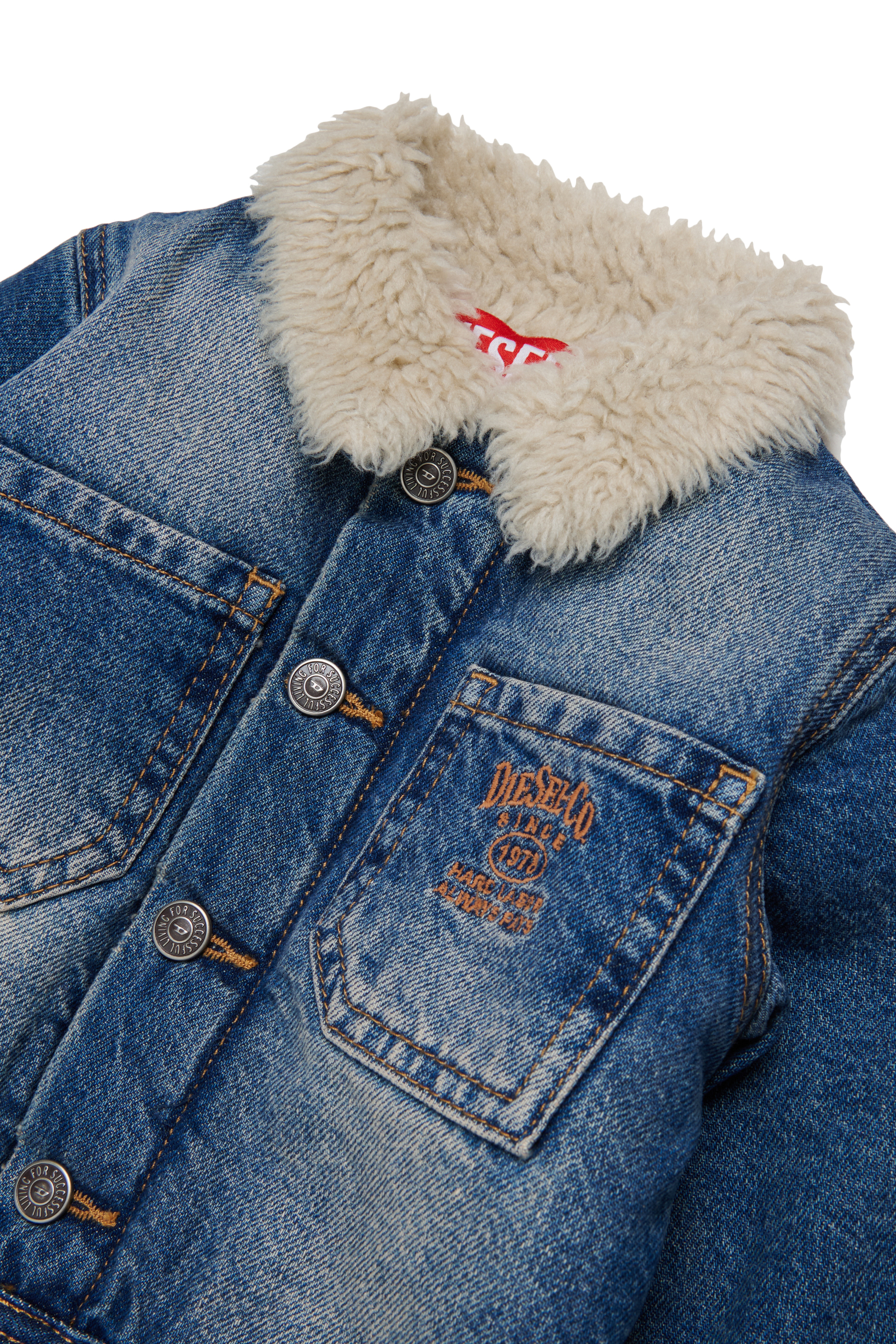 Diesel - JOMYB-FUR, Unisex Jeansjacke mit weichem Pile-Kragen in Mittelblau - 3