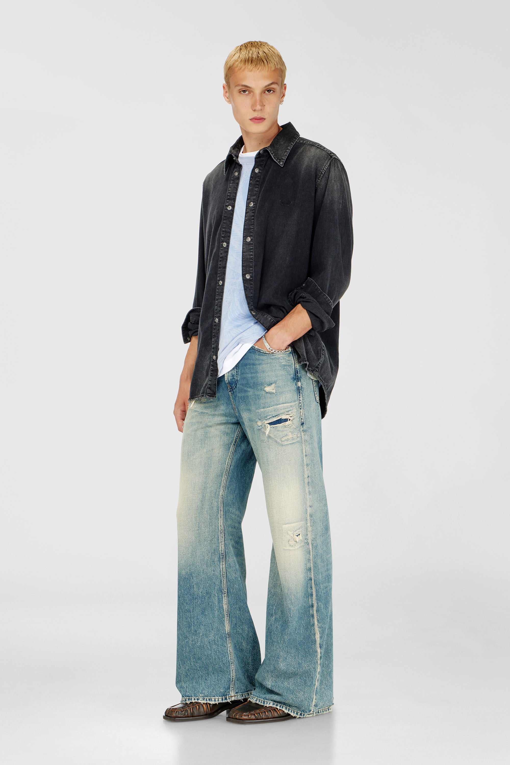 Diesel - D-SIMPLY, Herren Lang&auml;rmeliges Denimhemd in Schwarz - 2