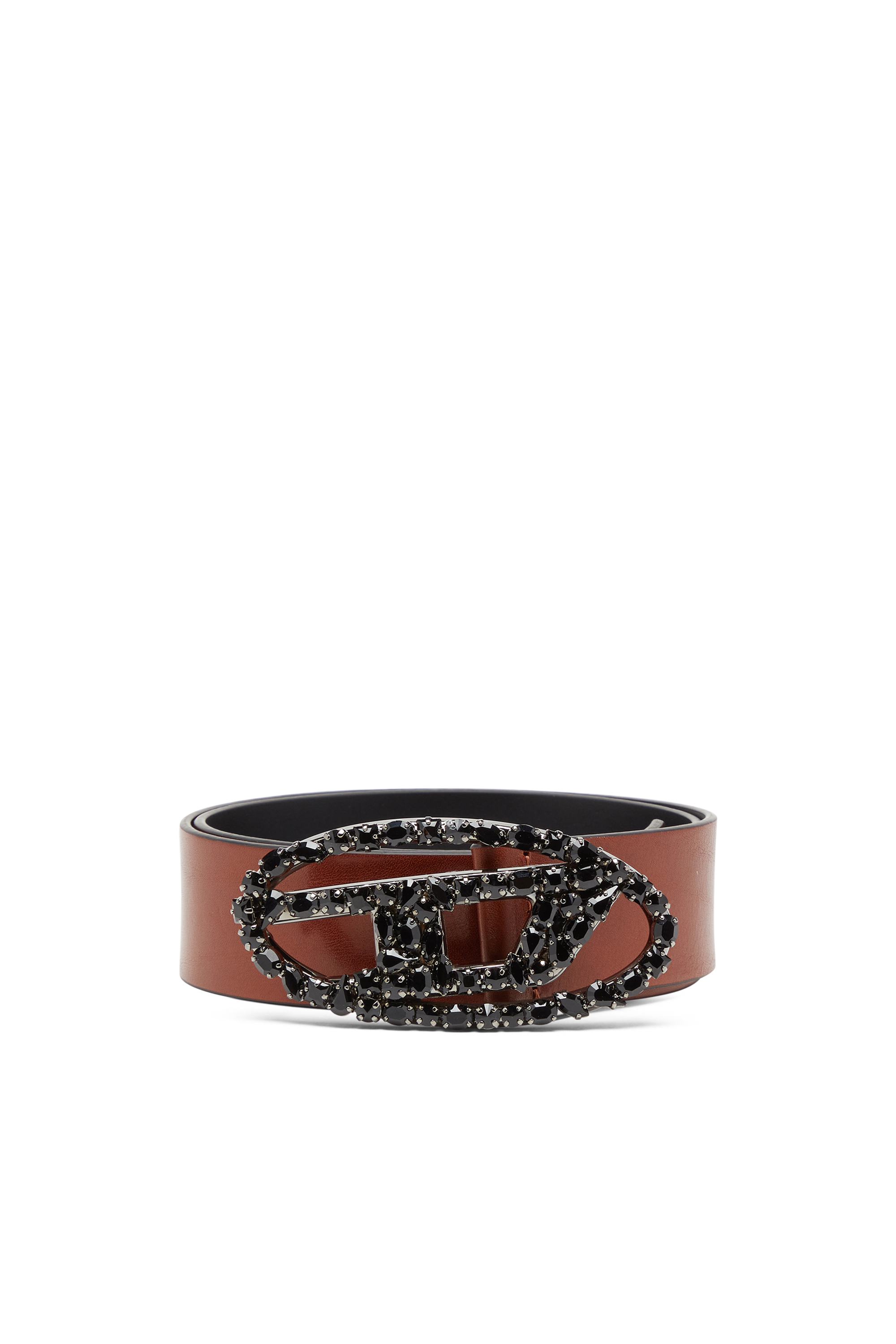 Diesel - B-1DR W-CROWN, Damen 4 cm breiter Gürtel aus Pull-Up-Leder mit Schmuckschließe in Braun - 1