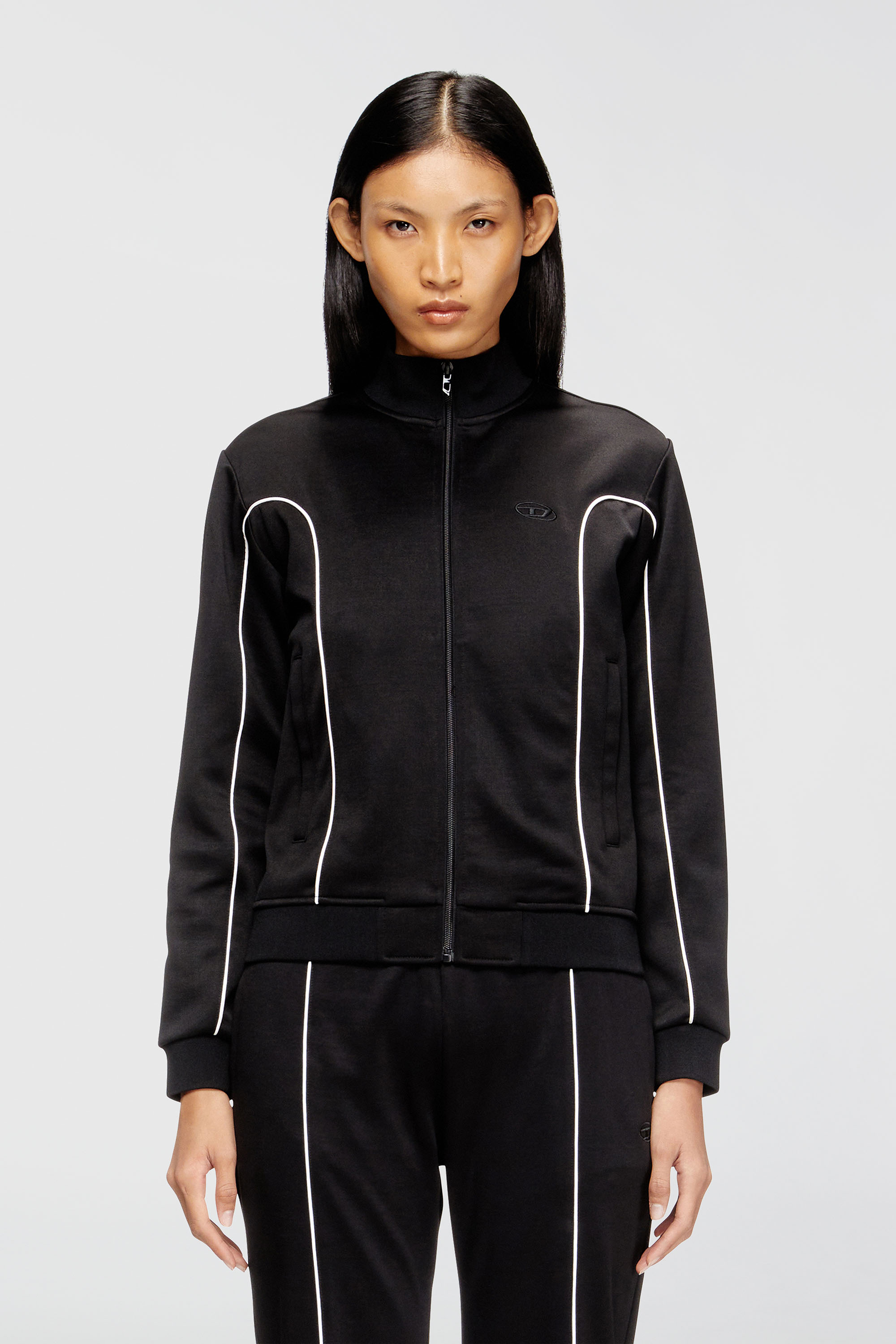 Diesel - F-LOCKING-OD, Damen Sweatjacke mit Kontrastpaspel in Schwarz/Weiss - 1
