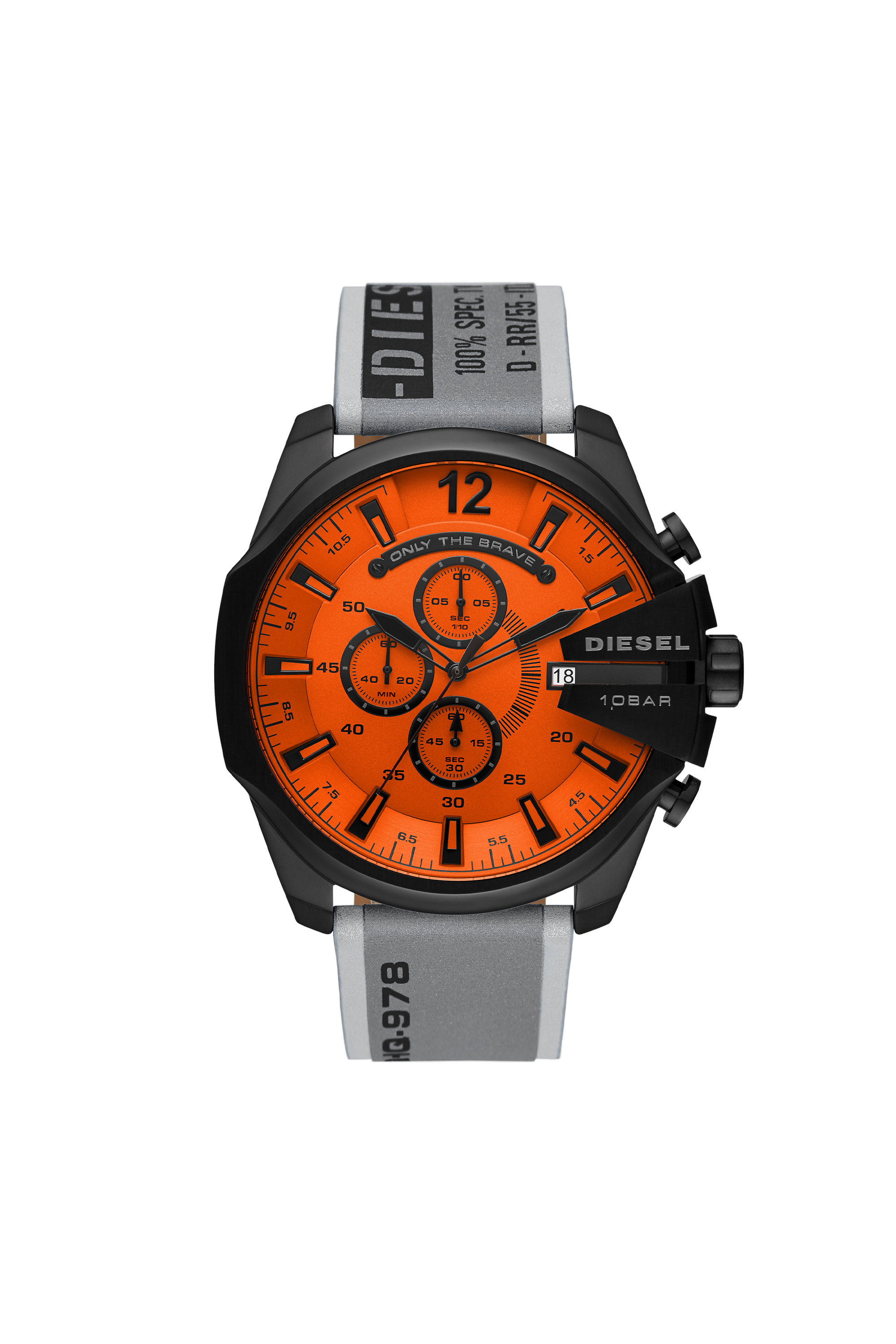 Diesel - DZ4535, Herren Graue Mega Chief-Armbanduhr aus Edelstahl mit Chronograph-Anzeige in Schwarz/Orange - 1