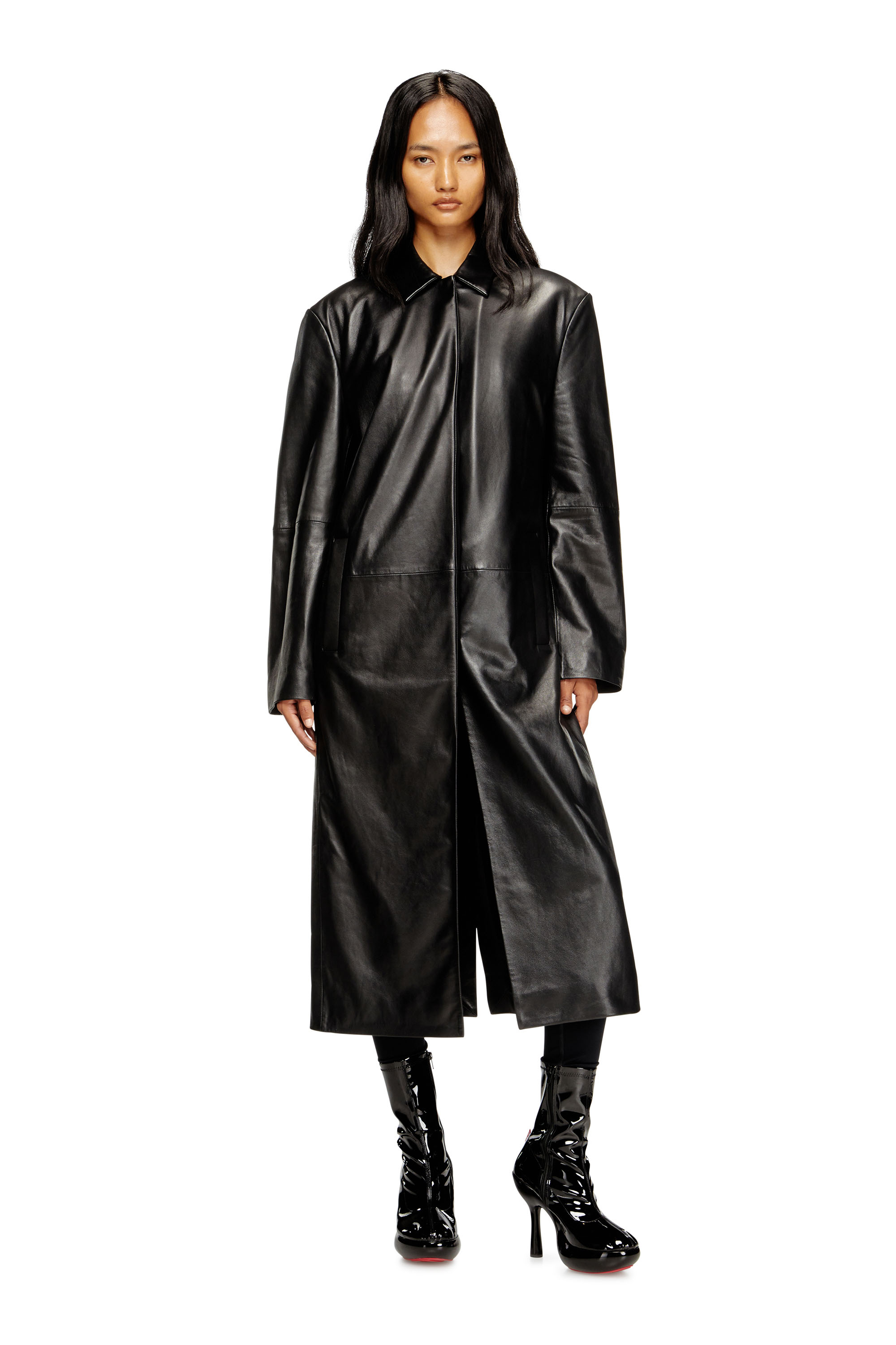 Diesel - L-ANCELOT, Damen Langer gepolsterter Mantel aus Leder in Schwarz - 1