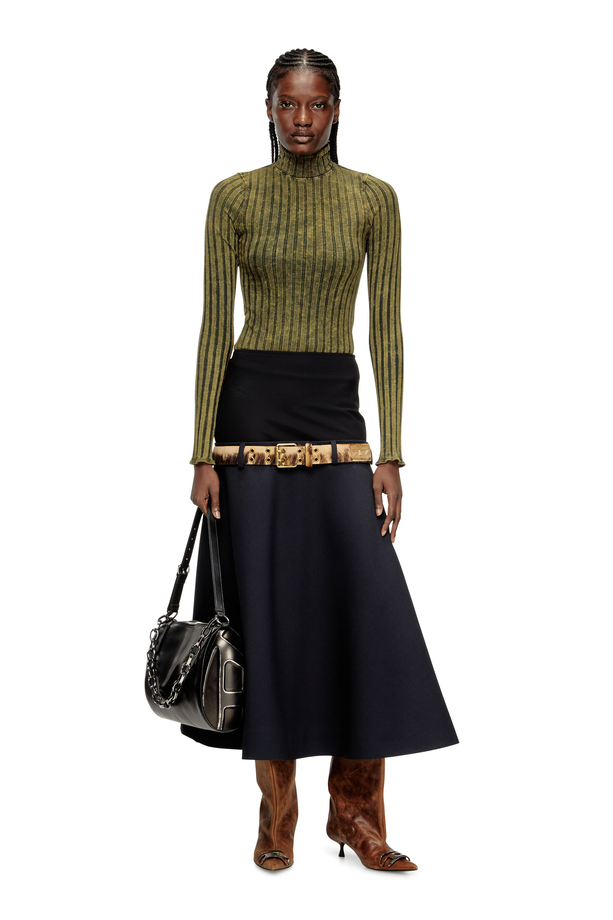 Diesel - T-CLAWA, Damen Pullover aus behandeltem Jersey mit breitem Rippenstrick in Grün - 1