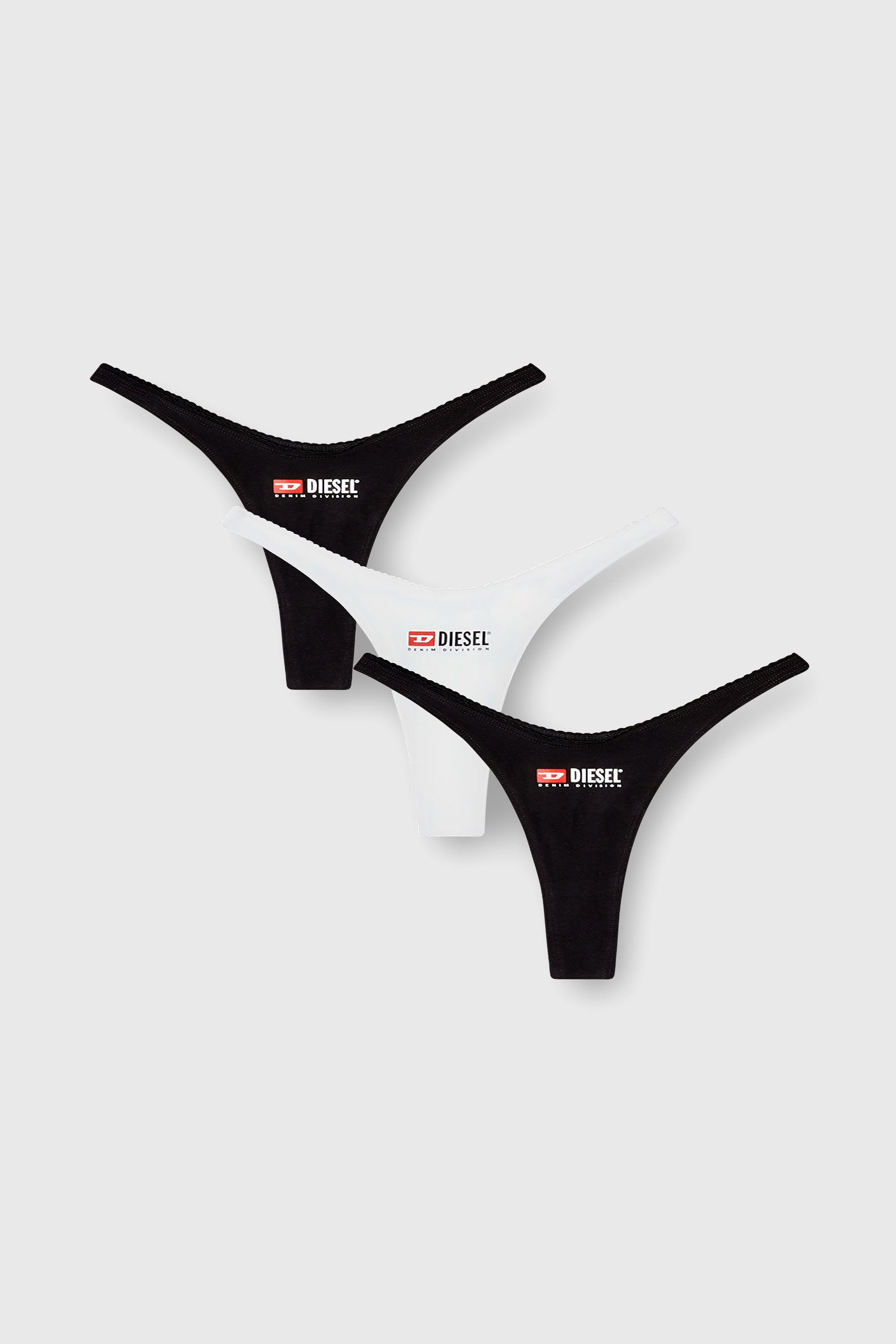 Diesel - MICRO-PUNCHY-D-CORE-3PACK, Damen Dreierpack Strings aus Stretch-Baumwolle mit Logo in Schwarz - 1