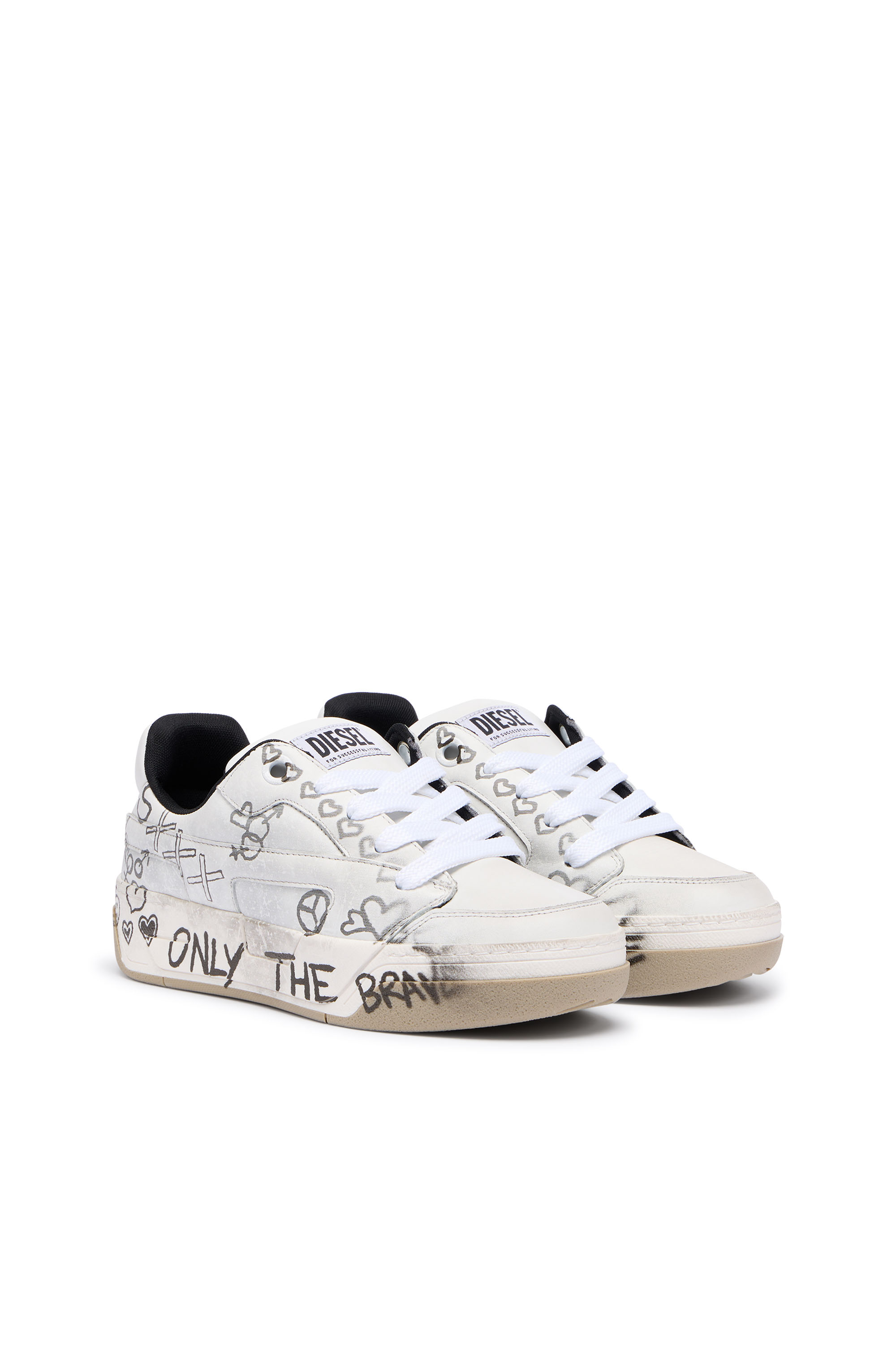 Diesel - S-D-OLLIE LOW, Herren D-Ollie-Ledersneaker mit Graffiti-Print in Wei&szlig; - 2
