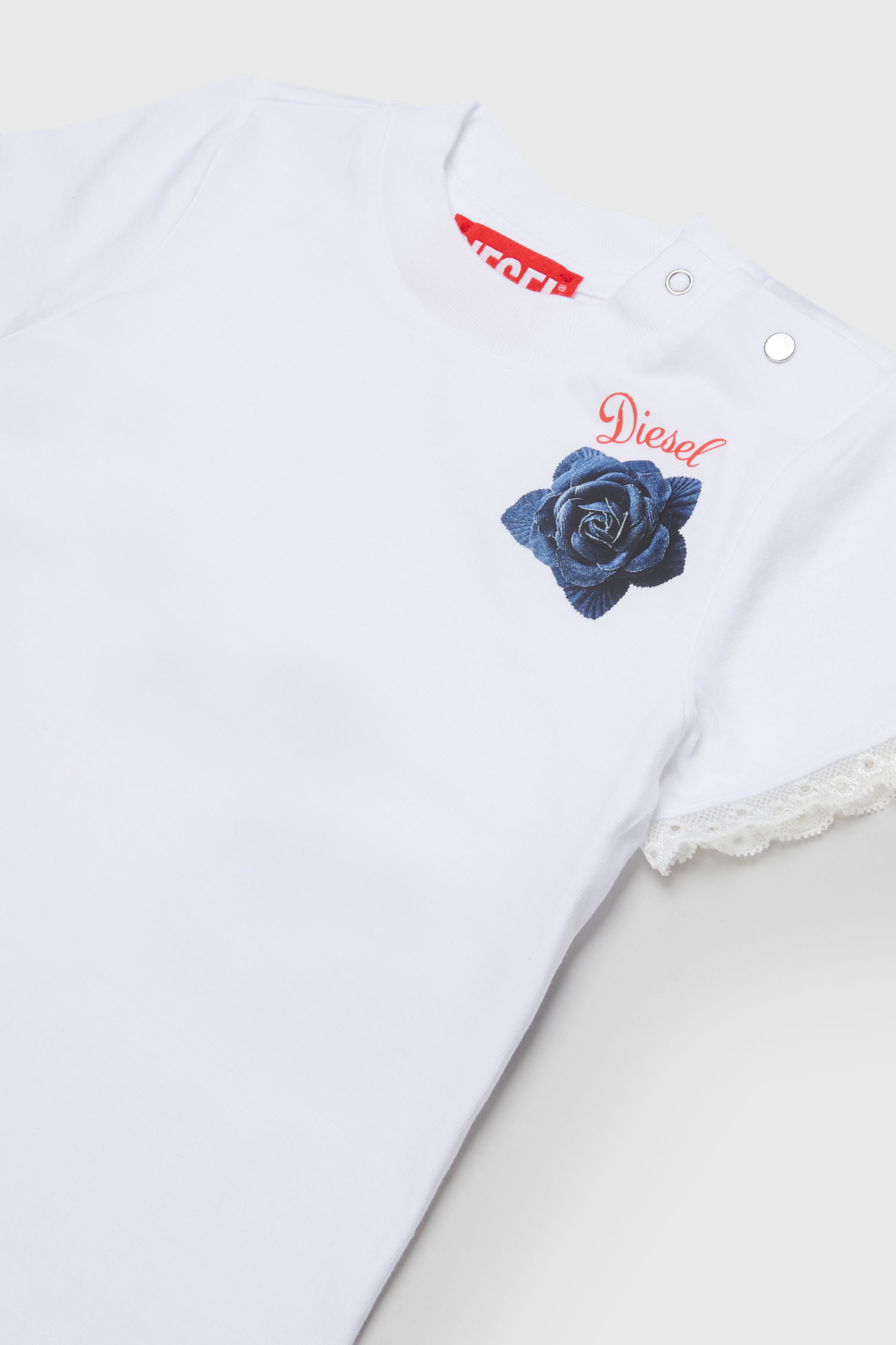 Diesel - TROSEZB, Damen T-Shirt mit Spitzenbesatz und Rosenprint in Wei&szlig; - 3