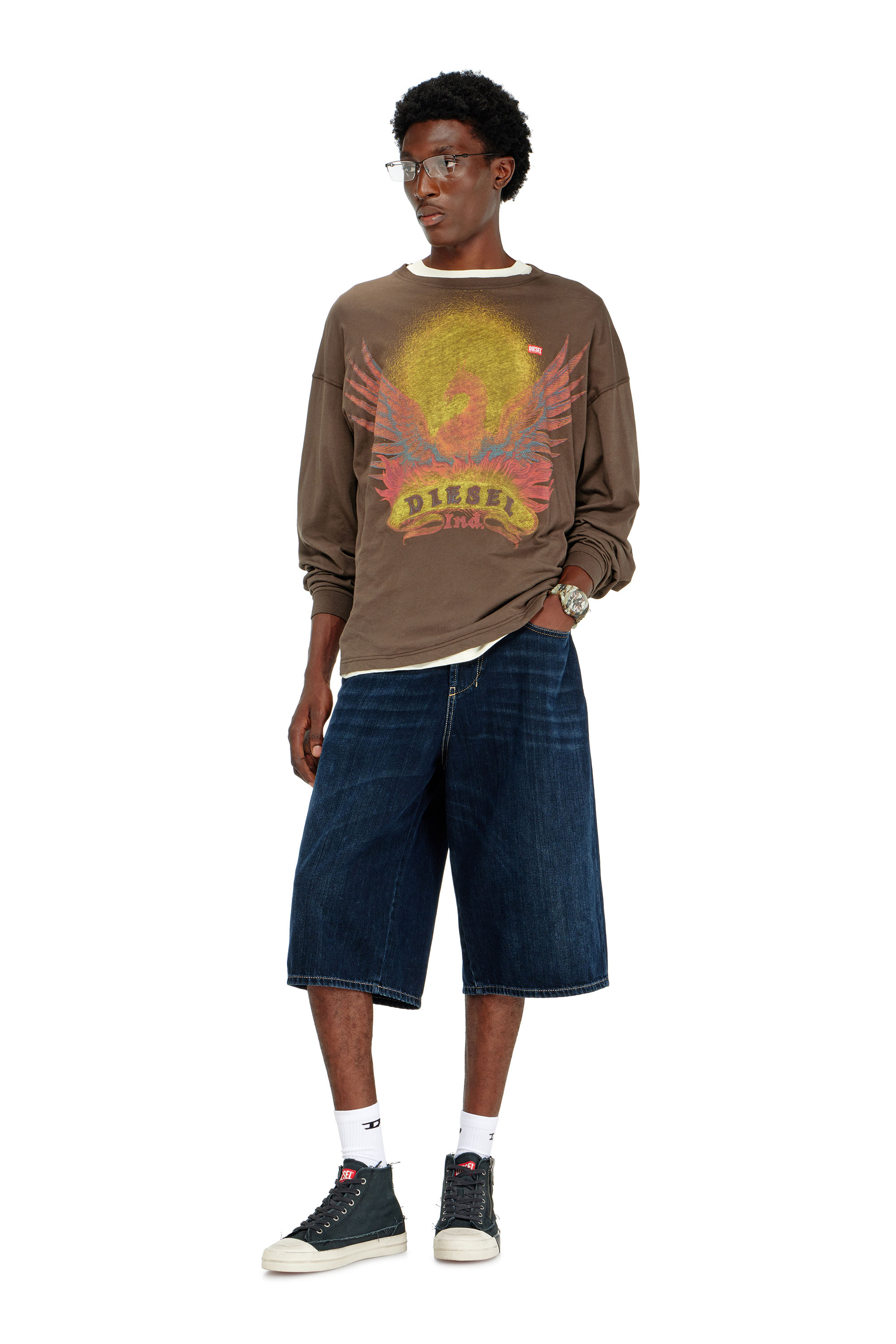 Diesel - T-BOXT-LS-AA1, Herren Langarm-T-Shirt mit Phoenix-Motiv in Braun - 1