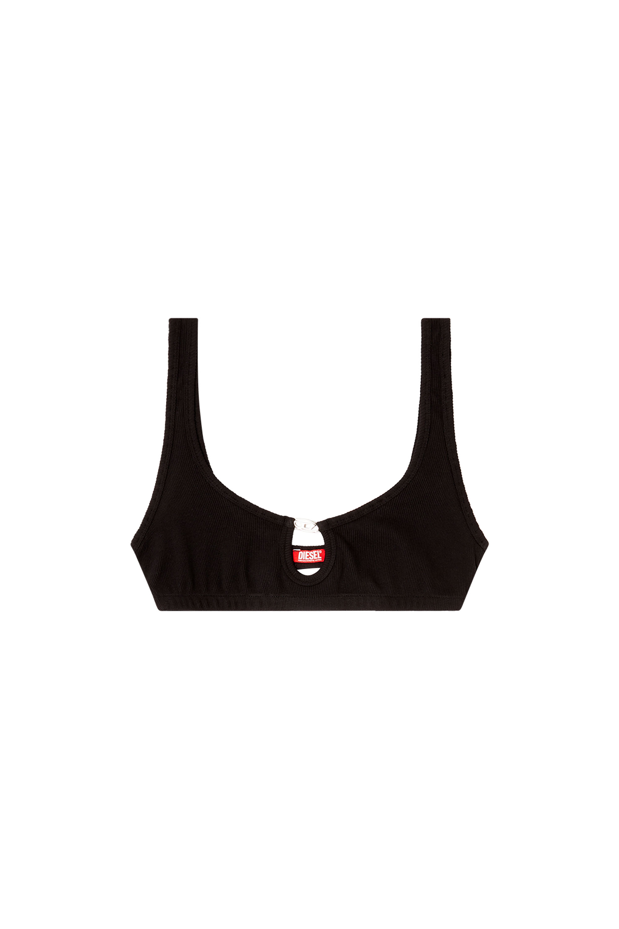 Diesel - FLORENCE-DNM, Damen Bralette aus gerippter Baumwolle mit ovalem Schmuck-D in Schwarz - 3