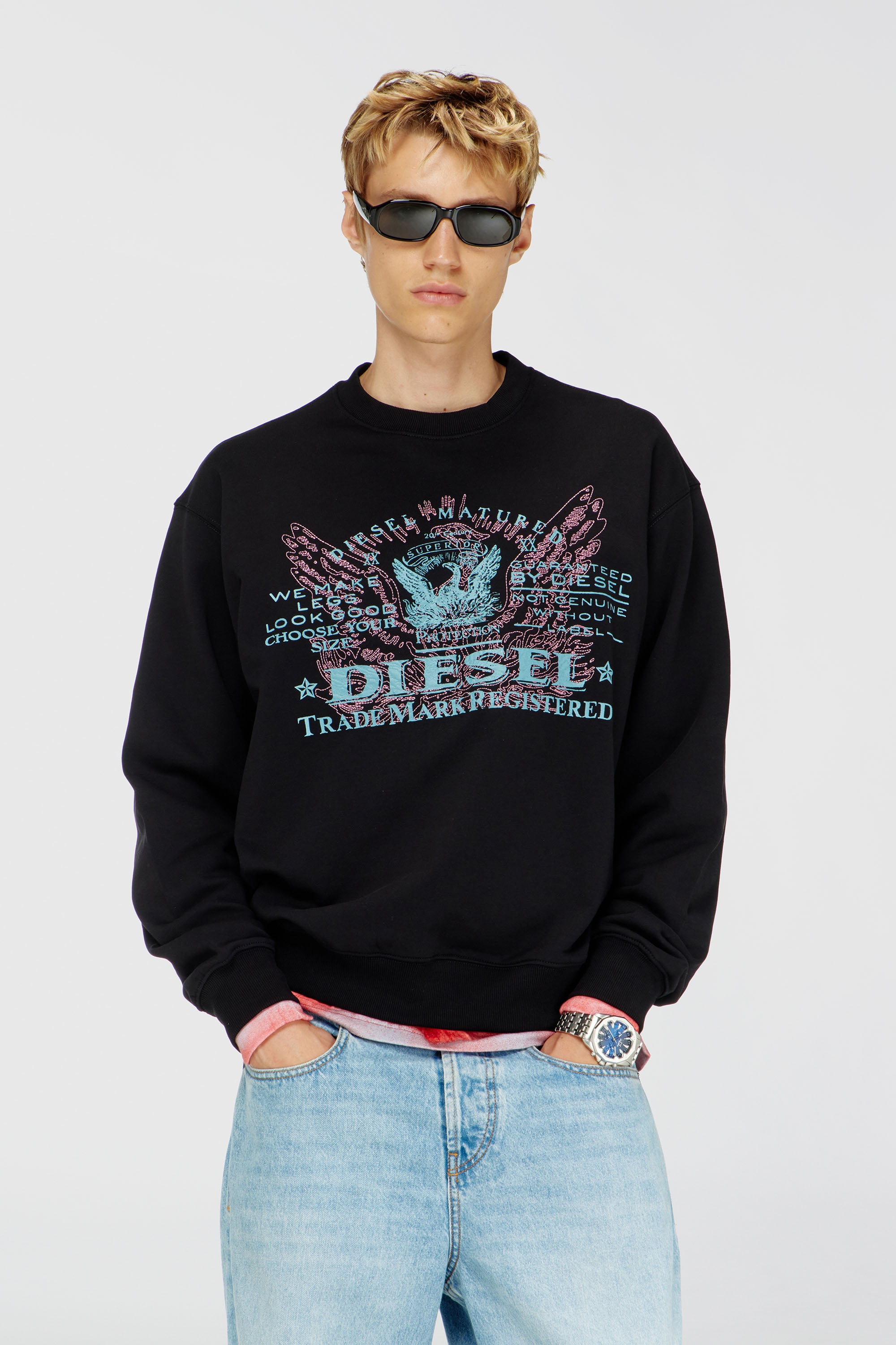 Diesel - S-LUK-R-FEN-T92, Herren Sweatshirt aus Baumwolle mit Grafikprint in Schwarz - 1