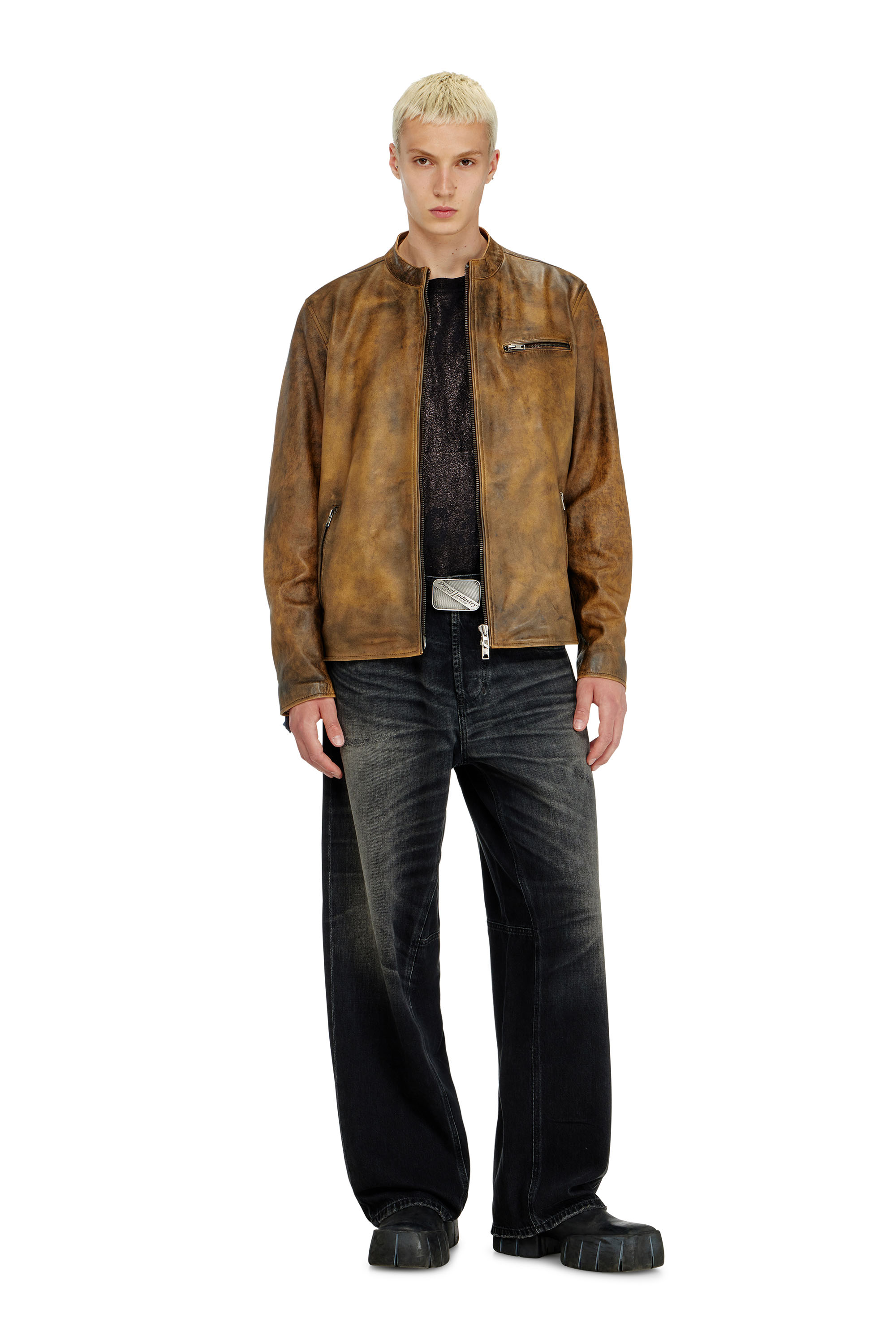 Diesel - L-ZAD-KNCZ, Herren Biker jacket aus behandeltem Leder in null - 2