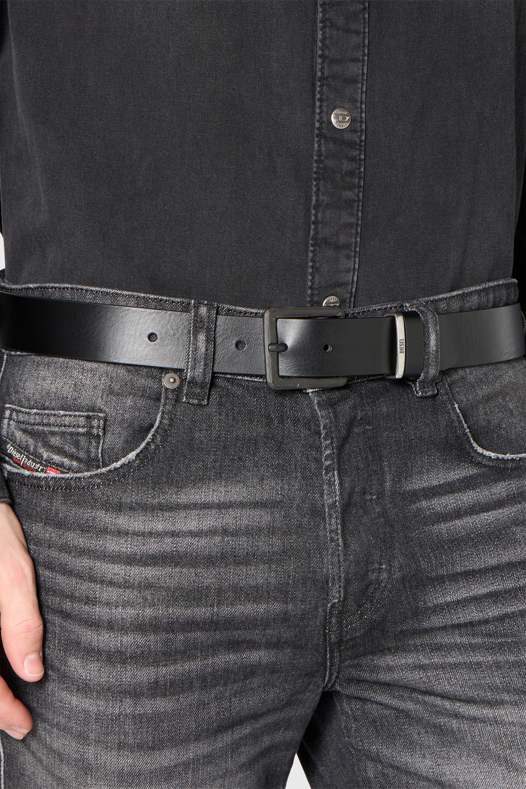 Diesel - B-DSL RIVETS, Unisex's 4cm leather belt with studs and rivets in Black - 5