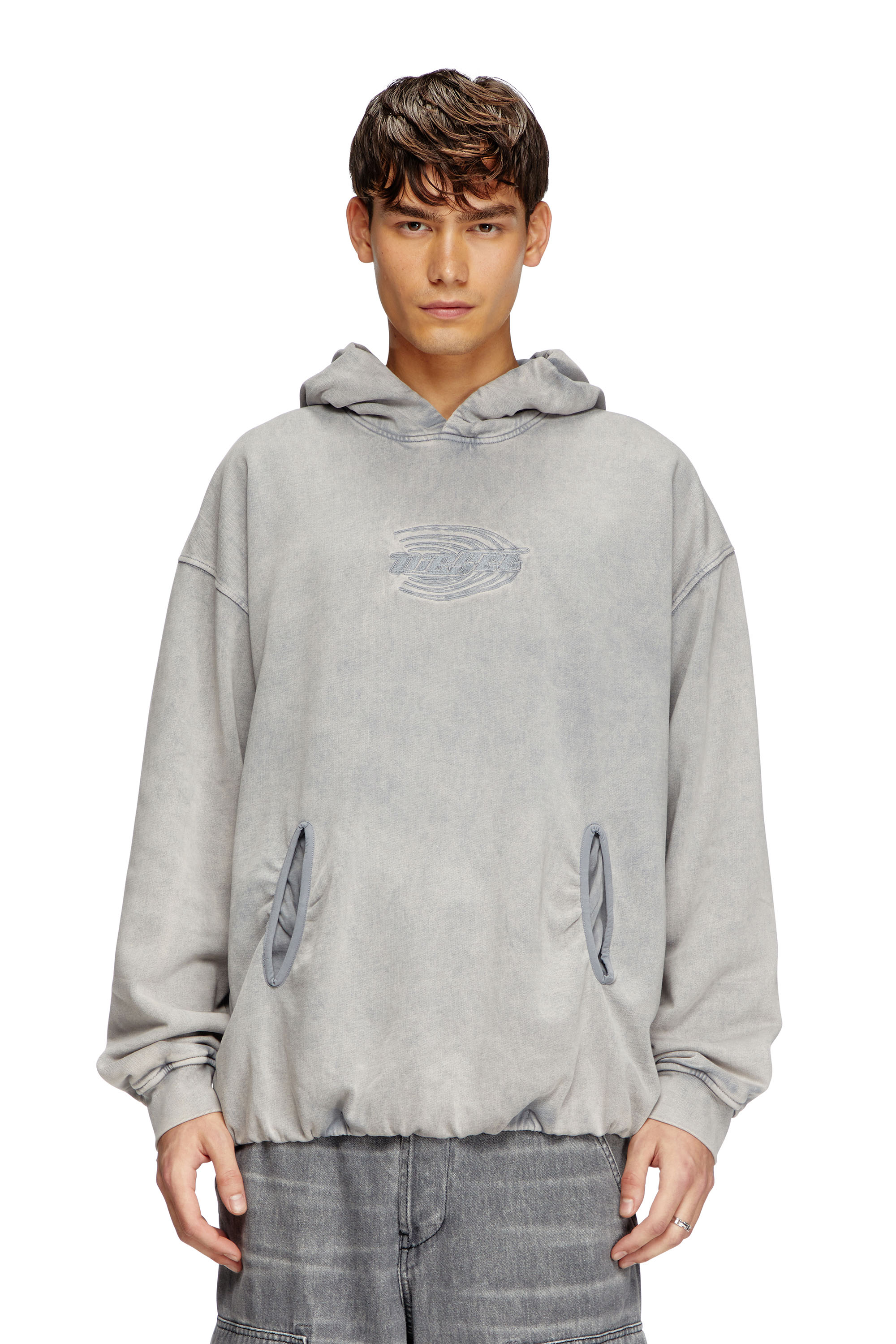 Diesel - S-BOXSTIC-HOOD, Unisex's Gathered acid-wash hoodie in Light Blue - 2