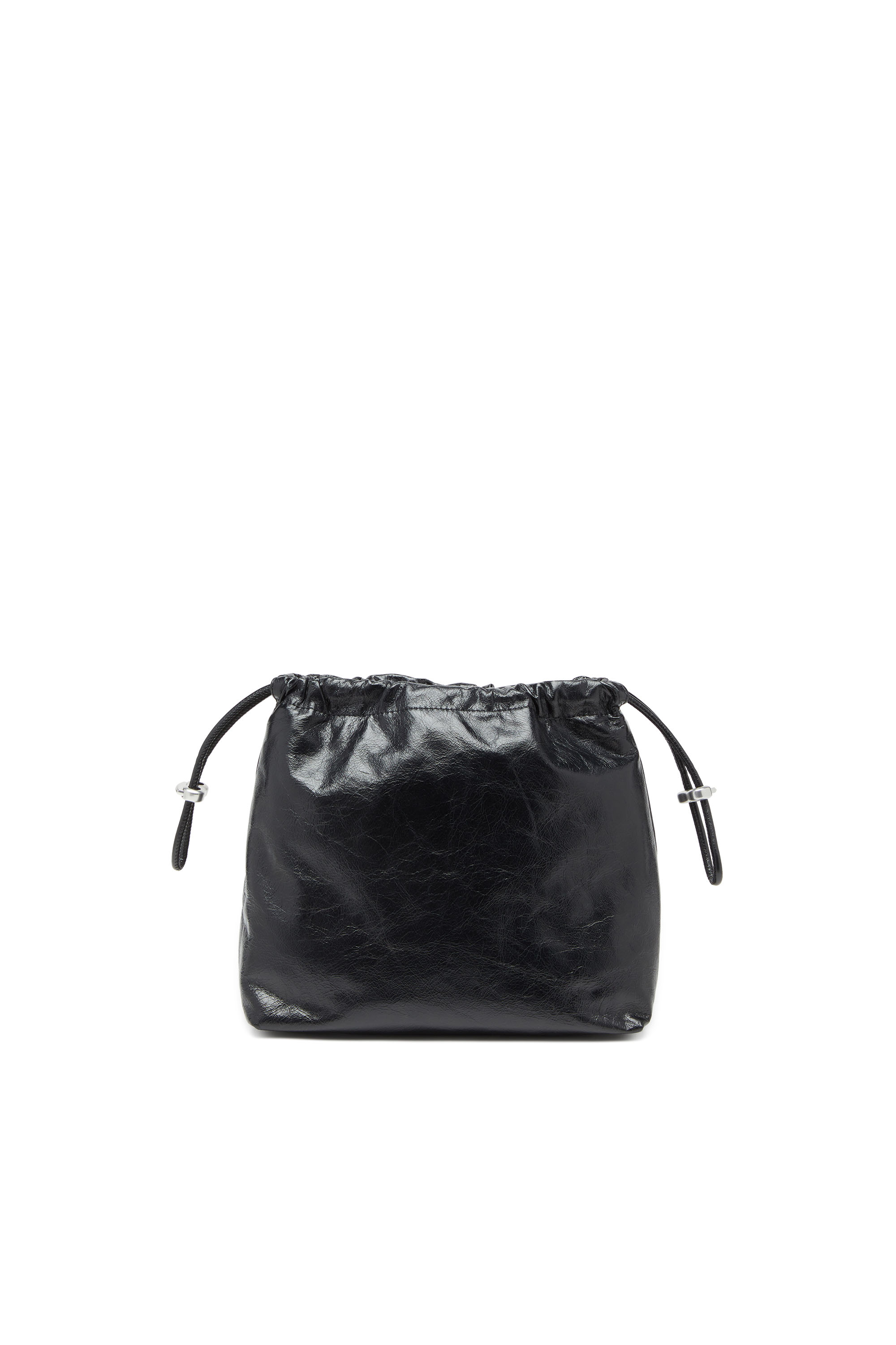 Diesel - SCRUNCH-D BUCKET, Damen Scrunch-D-Beuteltasche aus glänzendem zerknittertem Leder in Schwarz - 2