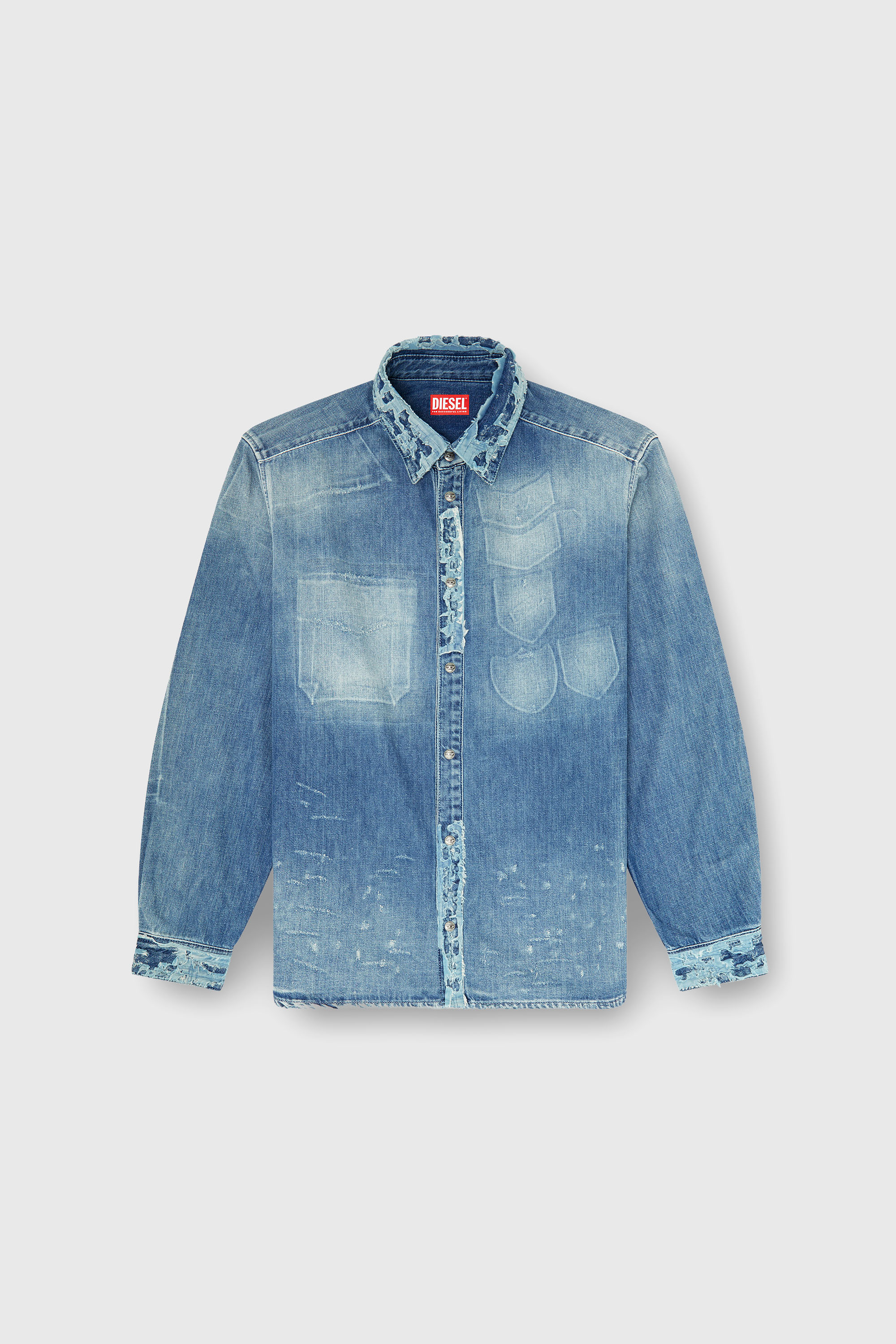 Diesel - D-SIMPLY, Herren Hemd aus distressed Patch-Effekt-Denim in Hellblau - 2