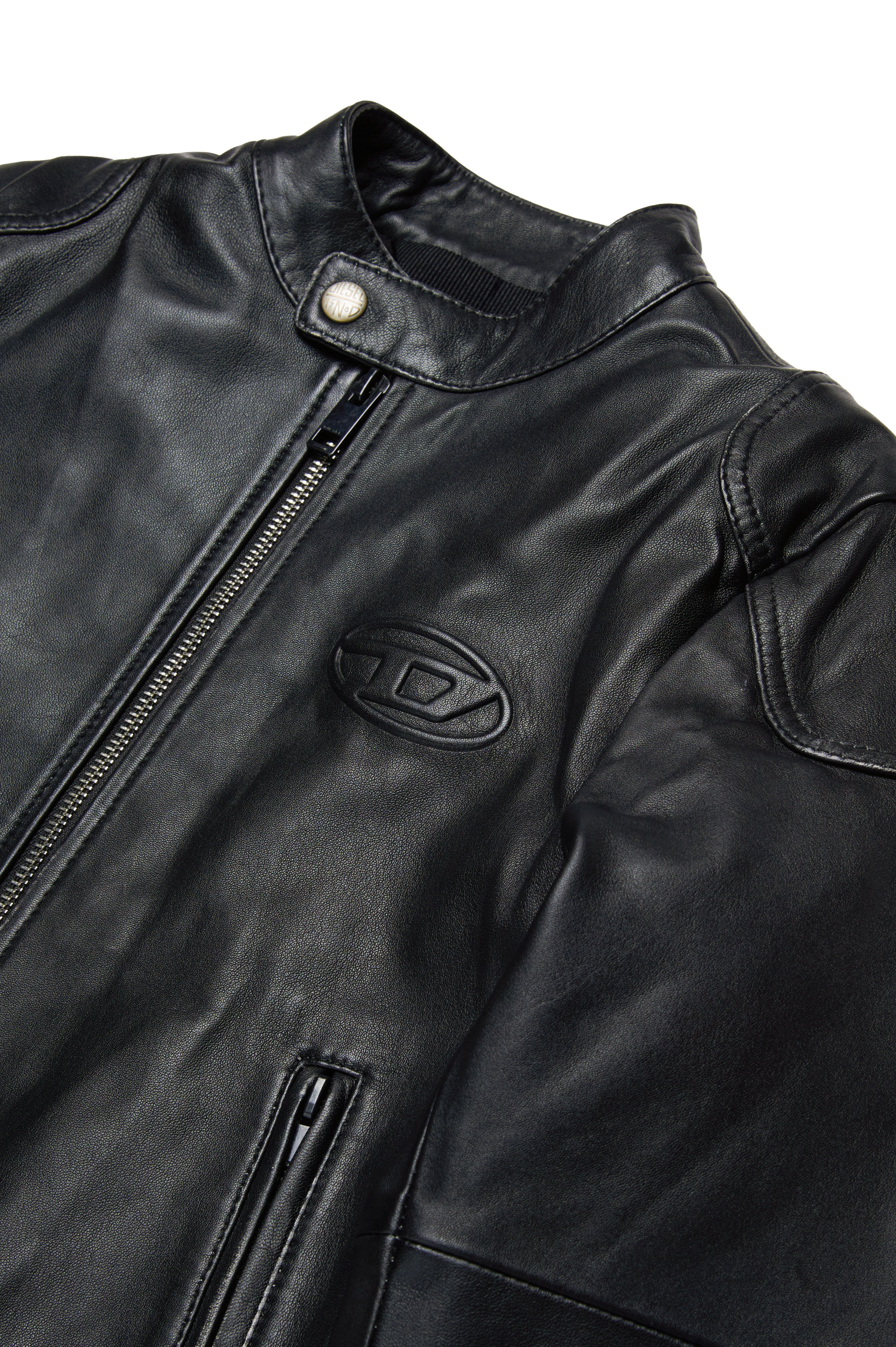 Diesel - JLHEIN, Herren Bikerjacke aus Leder mit Oval D-Prägung in Schwarz - 3