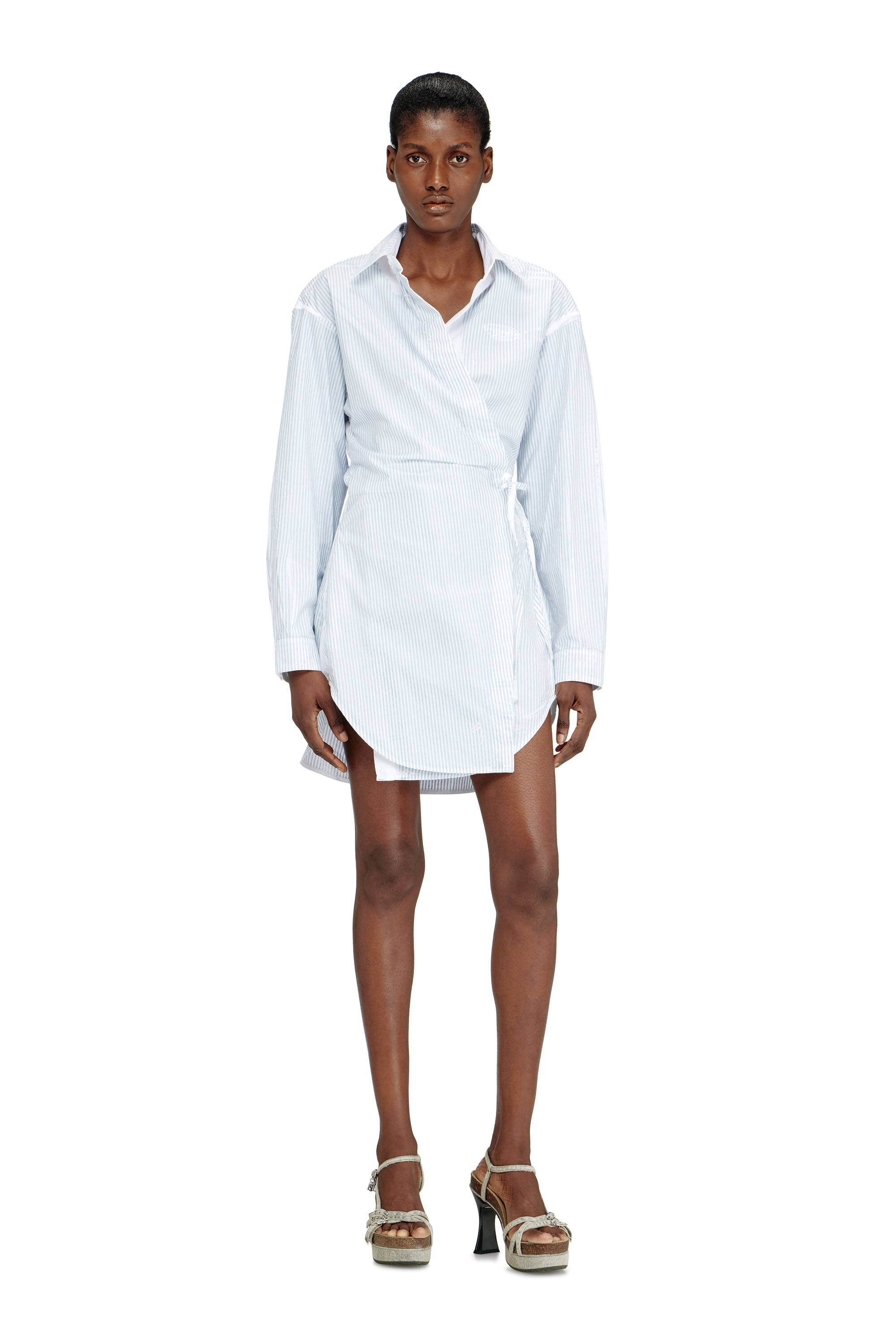 Diesel - D-DELPHOS-S2, Damen Popeline-Wickel-Minikleid mit Nadelstreifen in Hellblau - 3