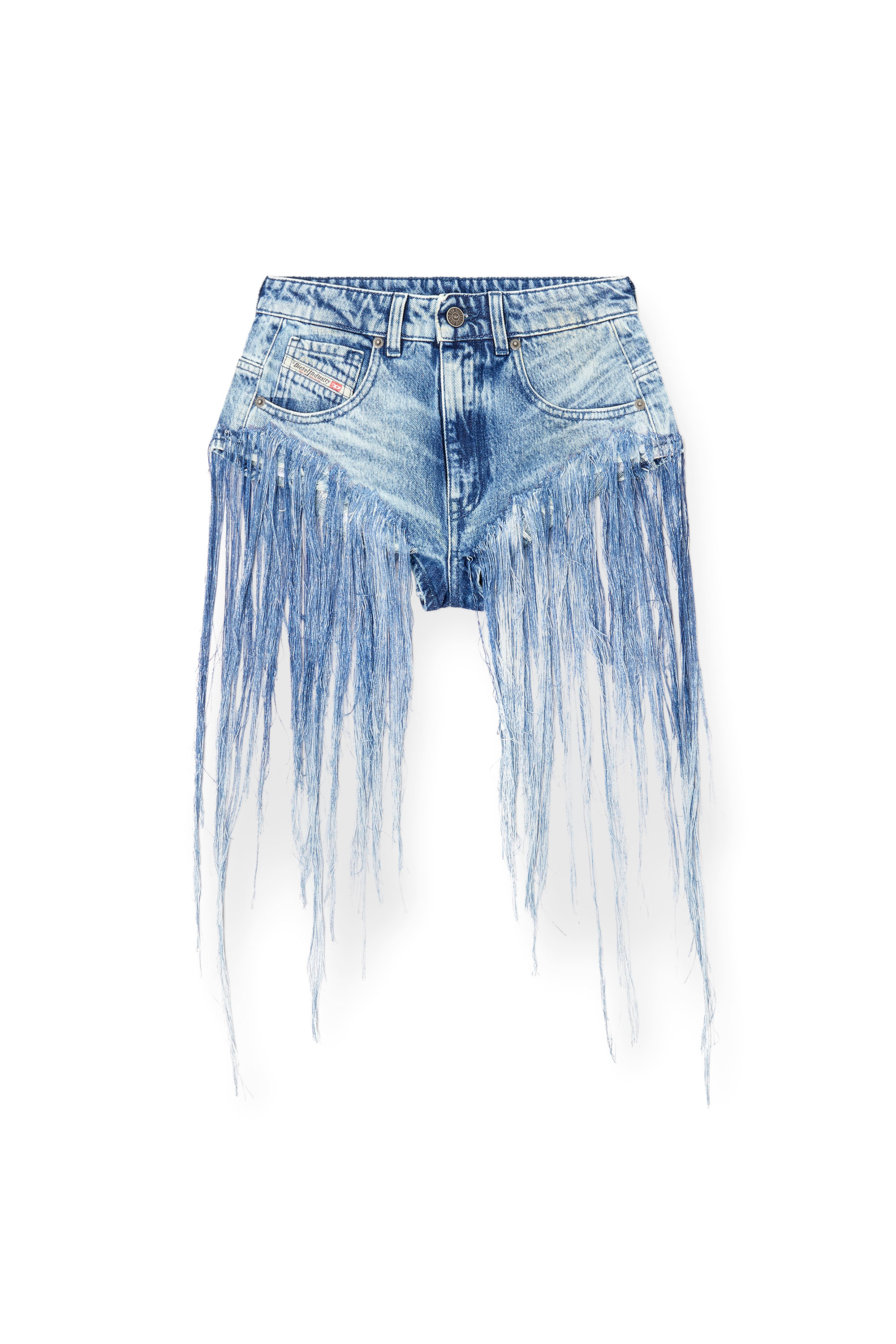 Diesel - DE-JIZZ-FSG, Damen Shorts aus vielgetragenem ausgefranstem Denim in Mittelblau - 2